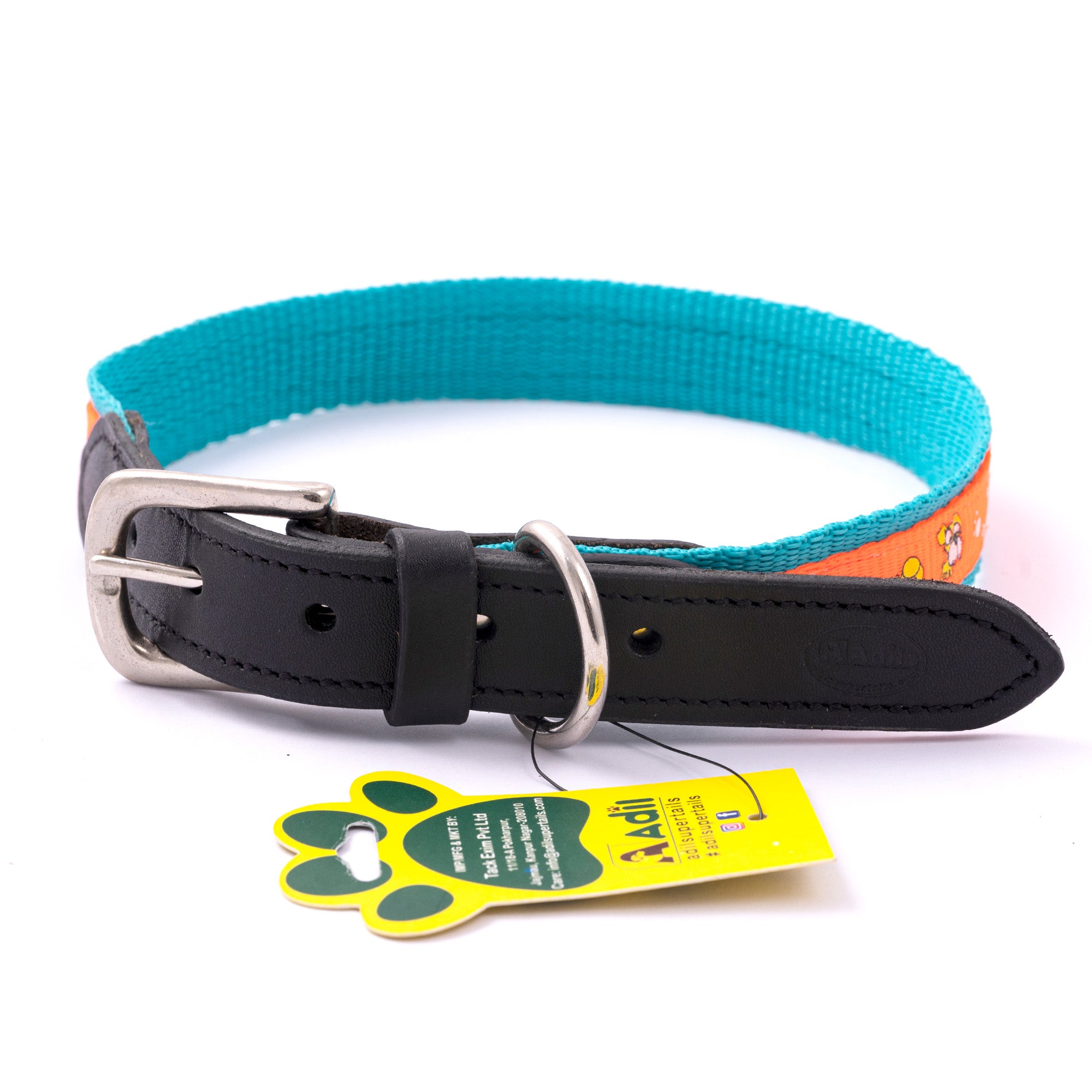 Nylon Dog Collar with Paw Print, Adjustable Metal Buckle