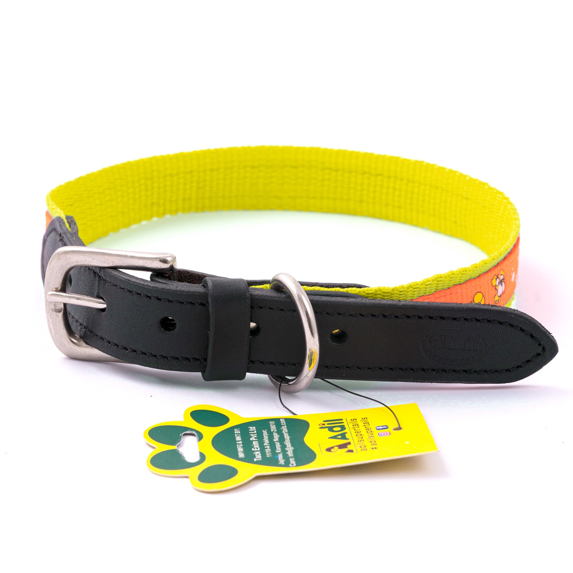 Nylon Dog Collar with Paw Print, Adjustable Metal Buckle