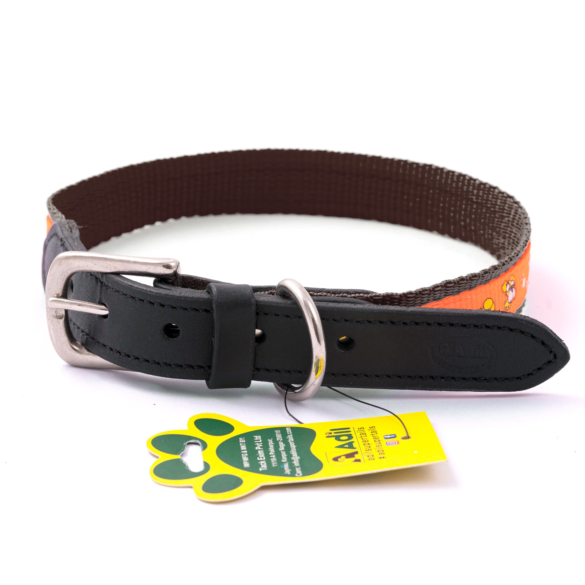 Nylon Dog Collar with Paw Print, Adjustable Metal Buckle