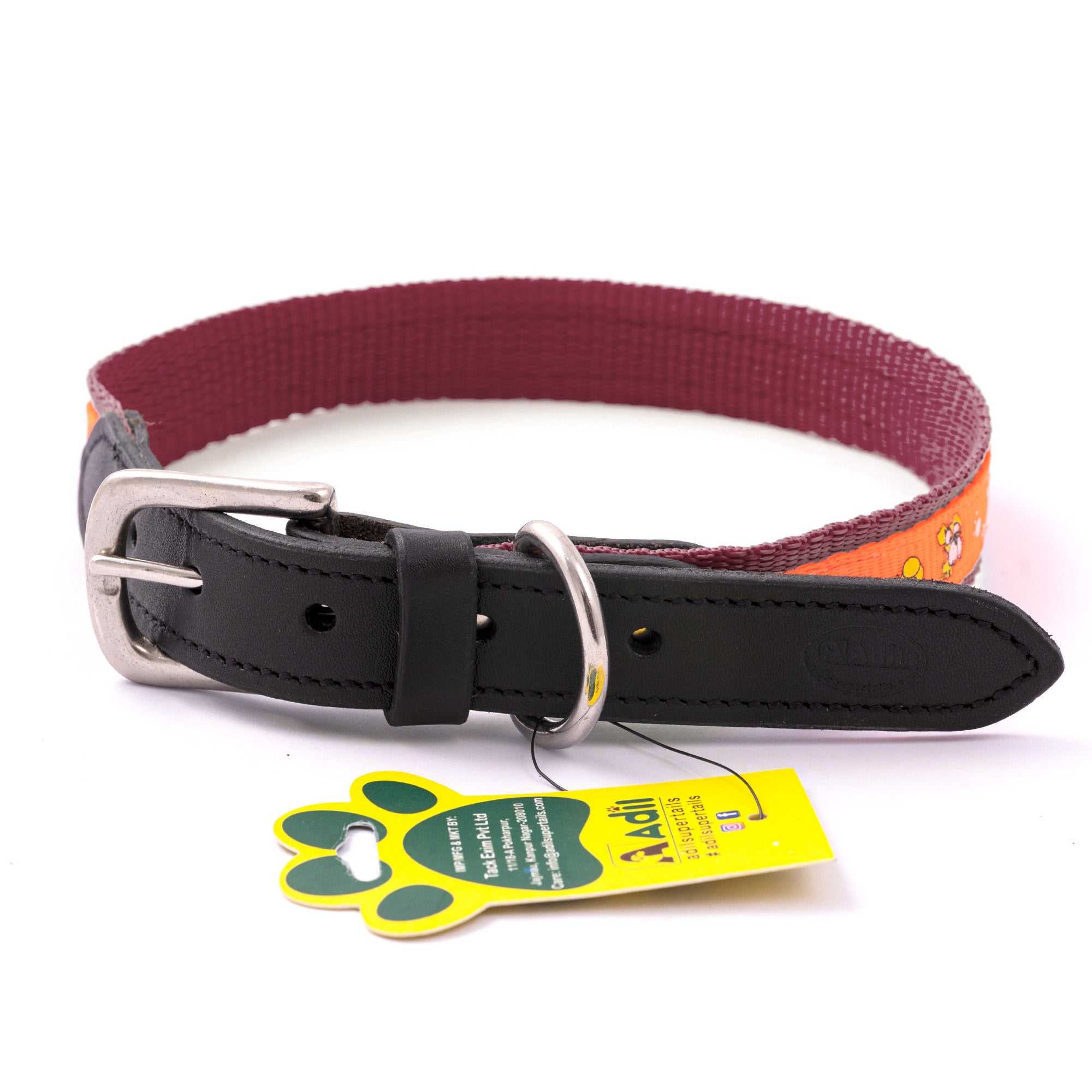 Nylon Dog Collar with Paw Print, Adjustable Metal Buckle