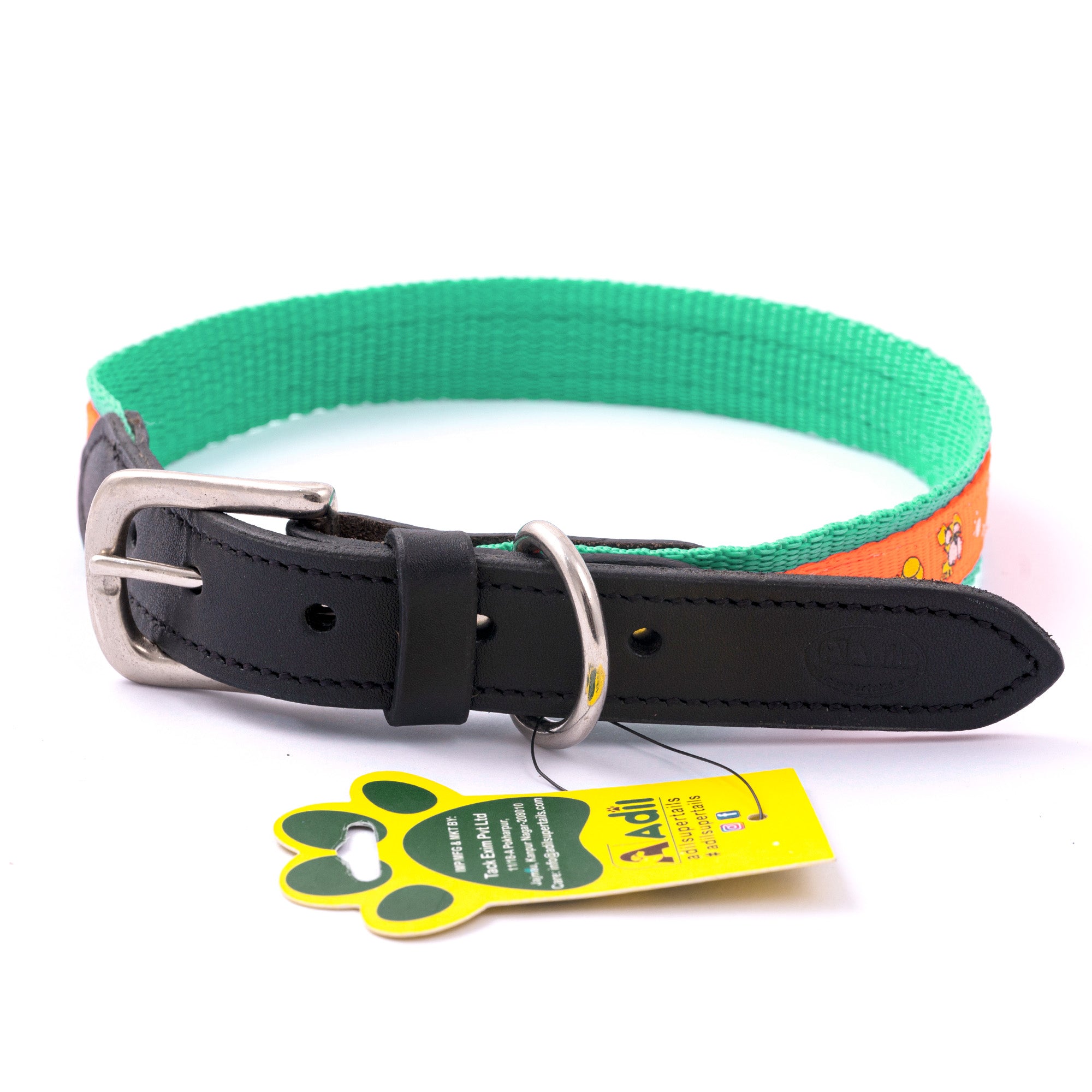 Nylon Dog Collar with Paw Print, Adjustable Metal Buckle
