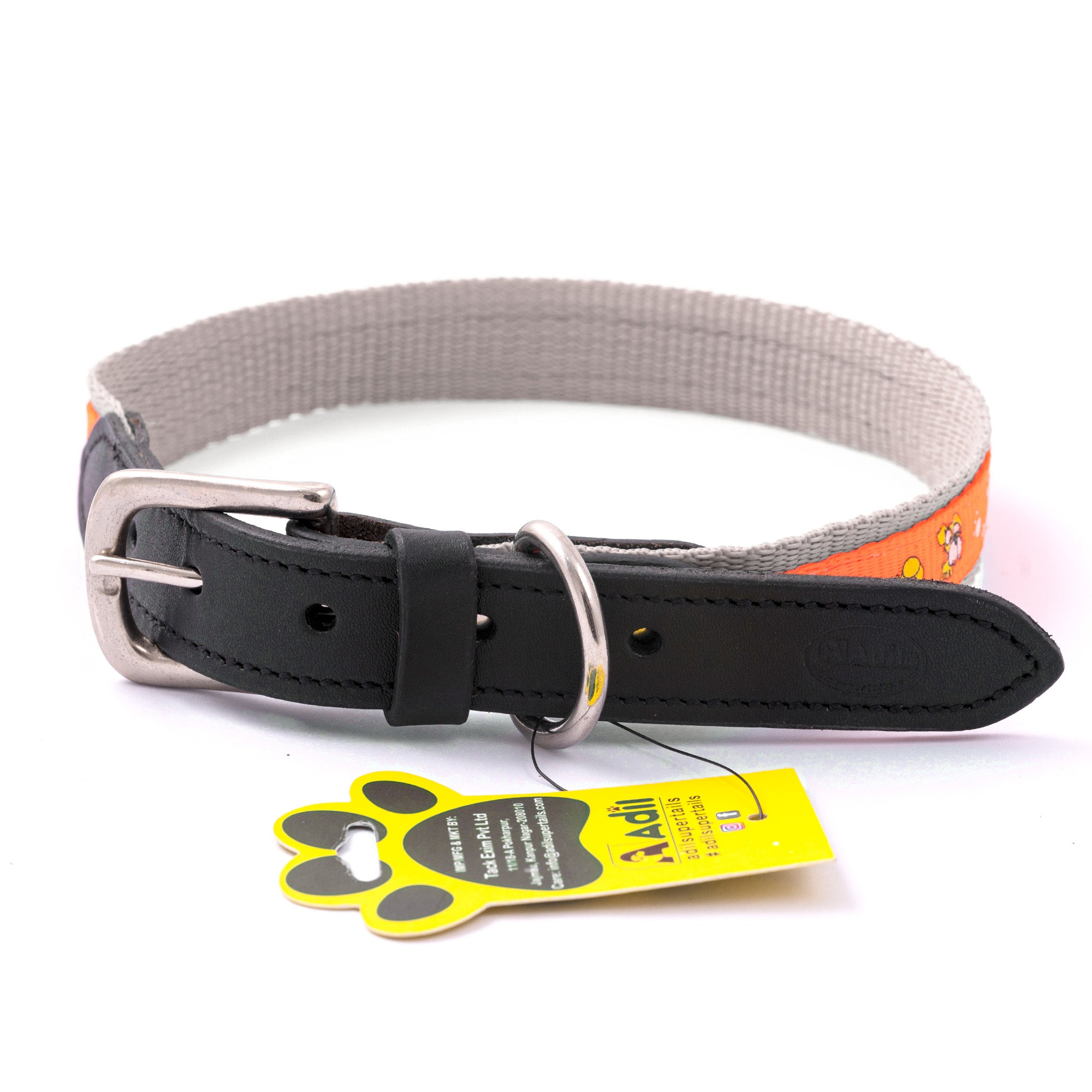 Nylon Dog Collar with Paw Print, Adjustable Metal Buckle