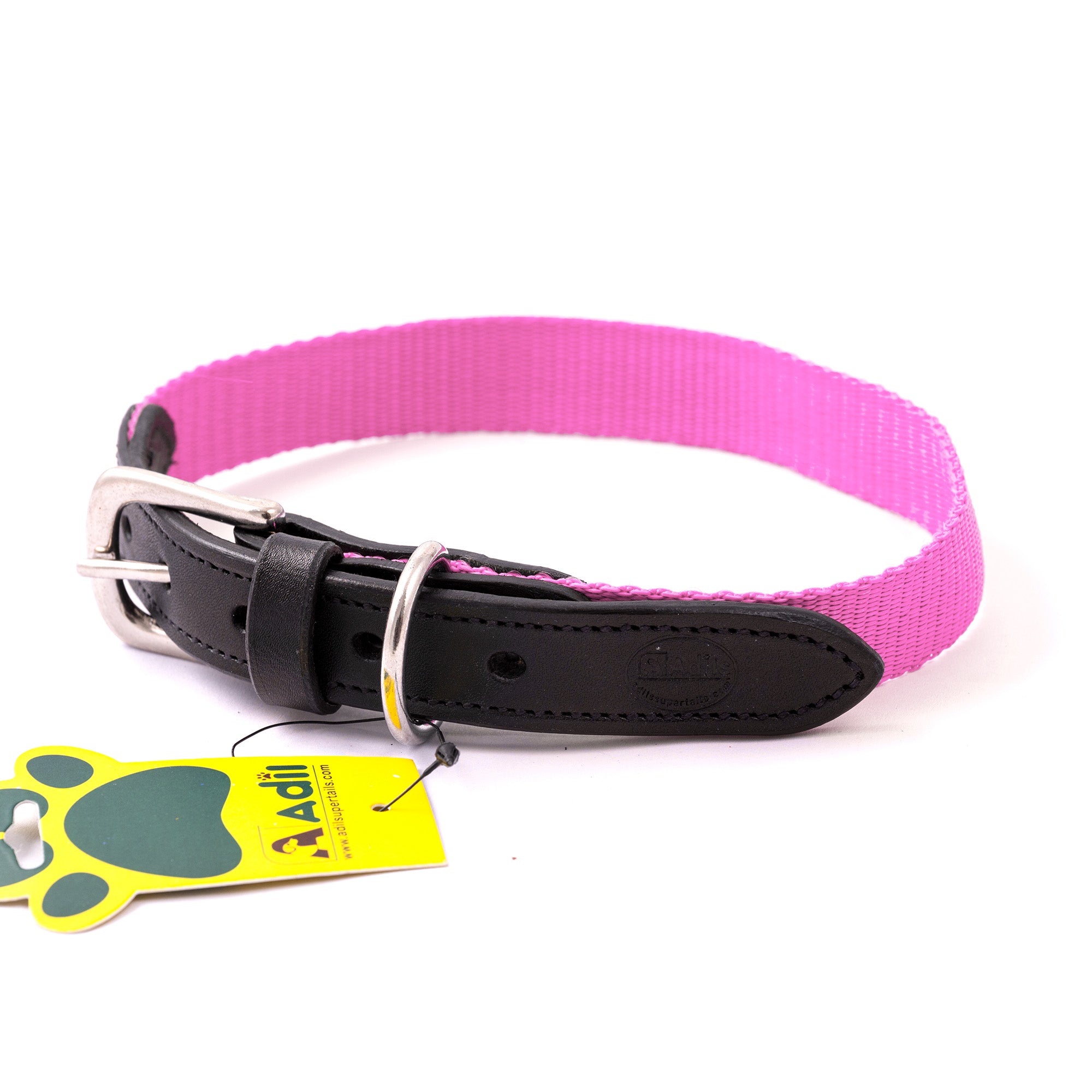 Nylon Dog Collar with Leather finish and Adjustable Metal Buckle