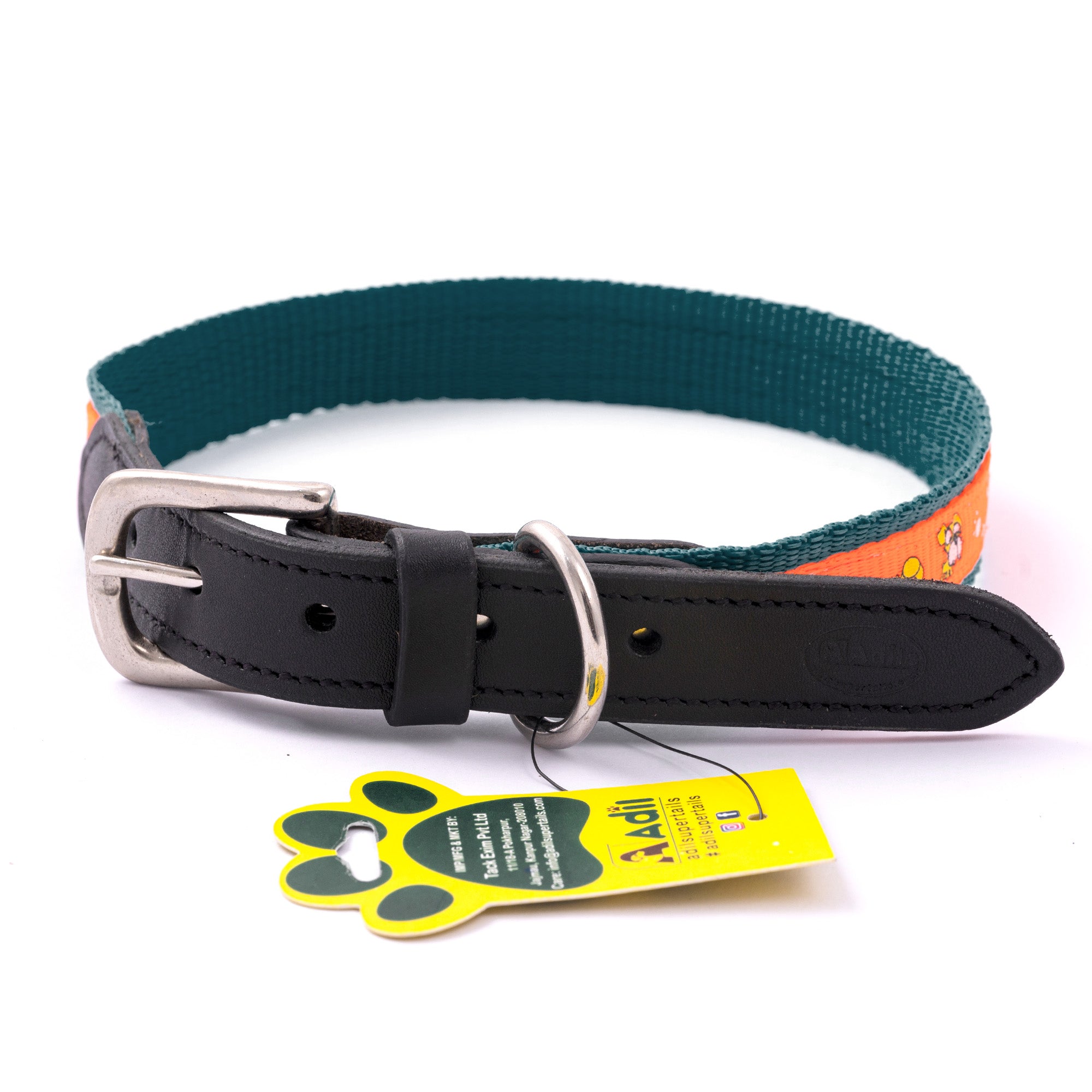 Nylon Dog Collar with Paw Print, Adjustable Metal Buckle