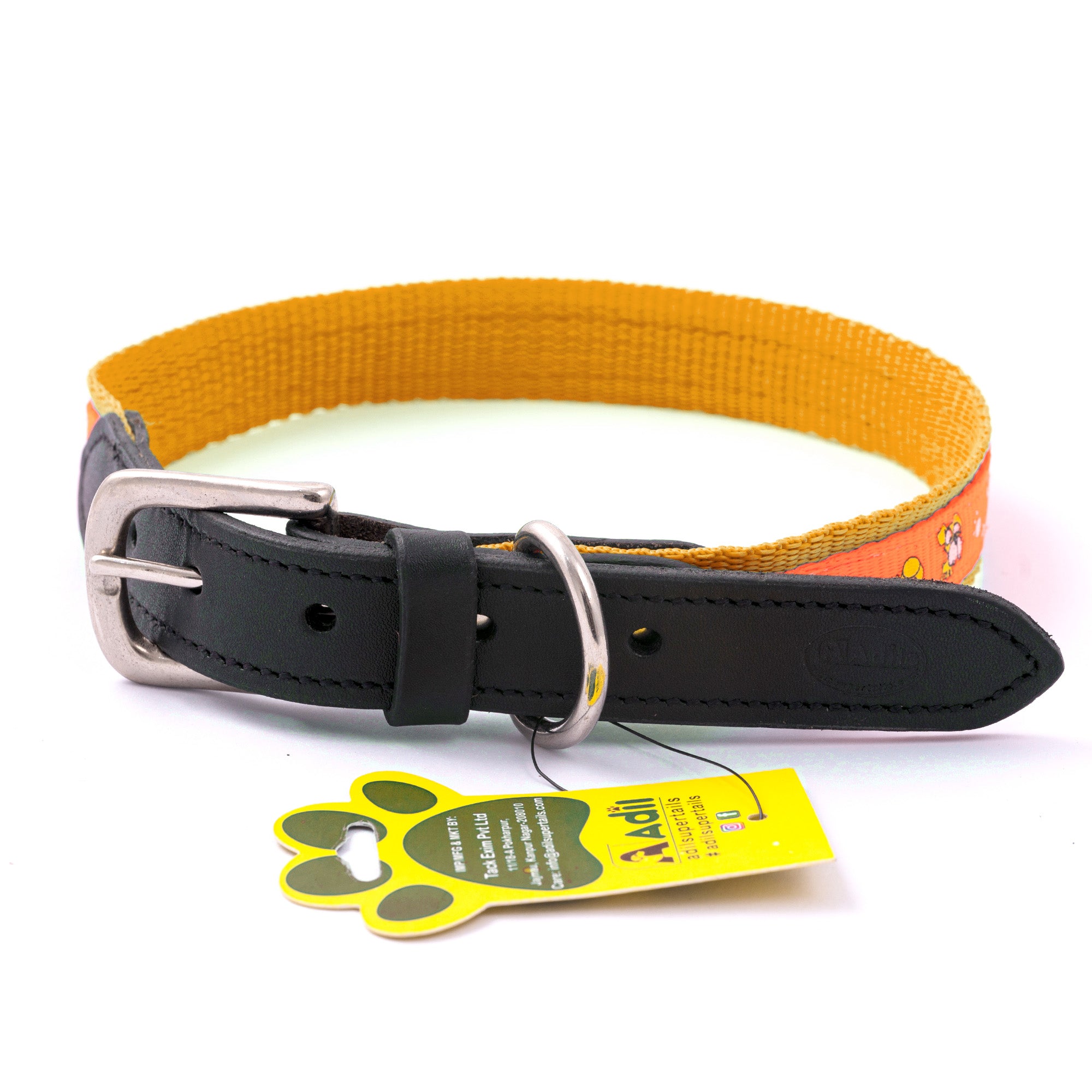 Nylon Dog Collar with Paw Print, Adjustable Metal Buckle