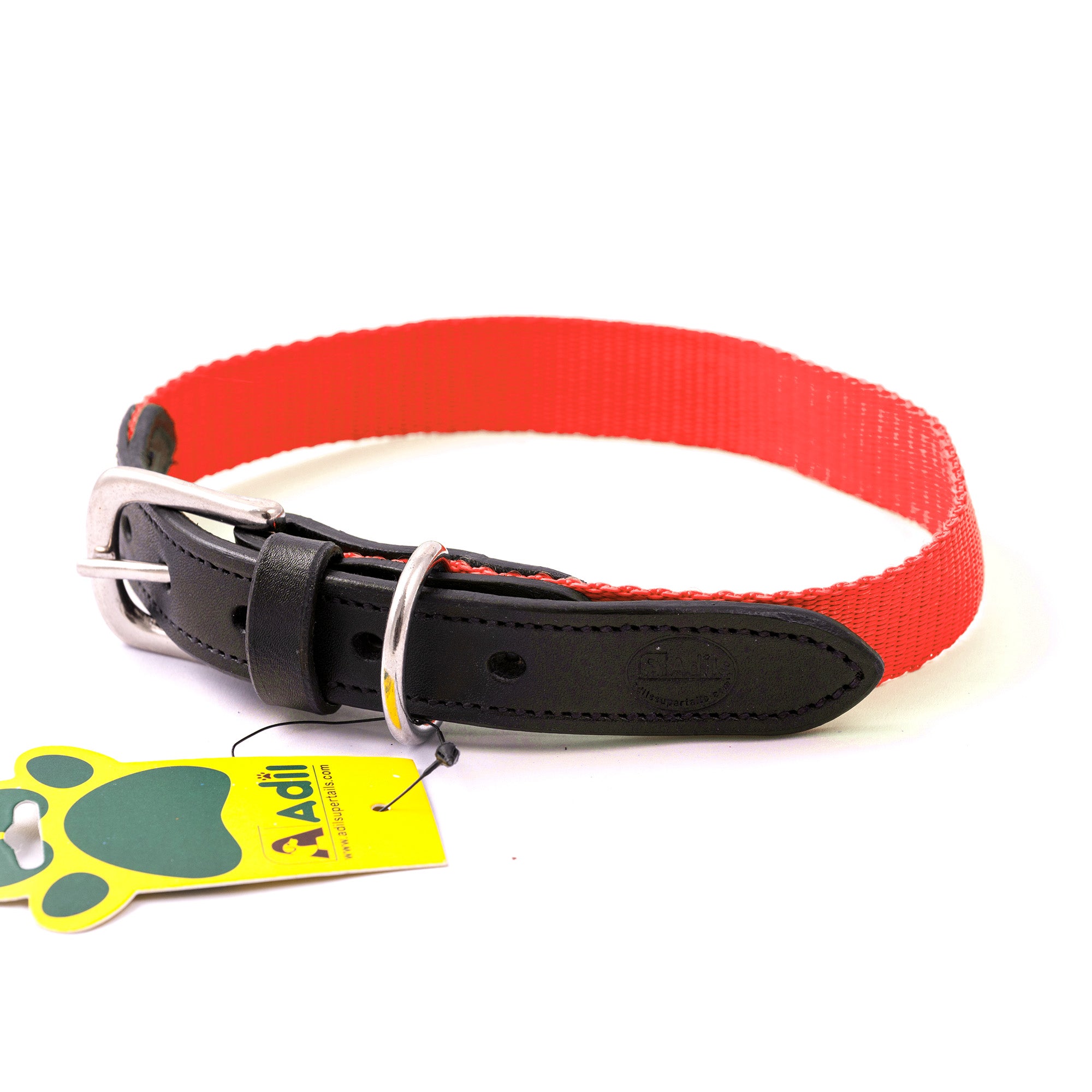 Nylon Dog Collar with Leather finish and Adjustable Metal Buckle