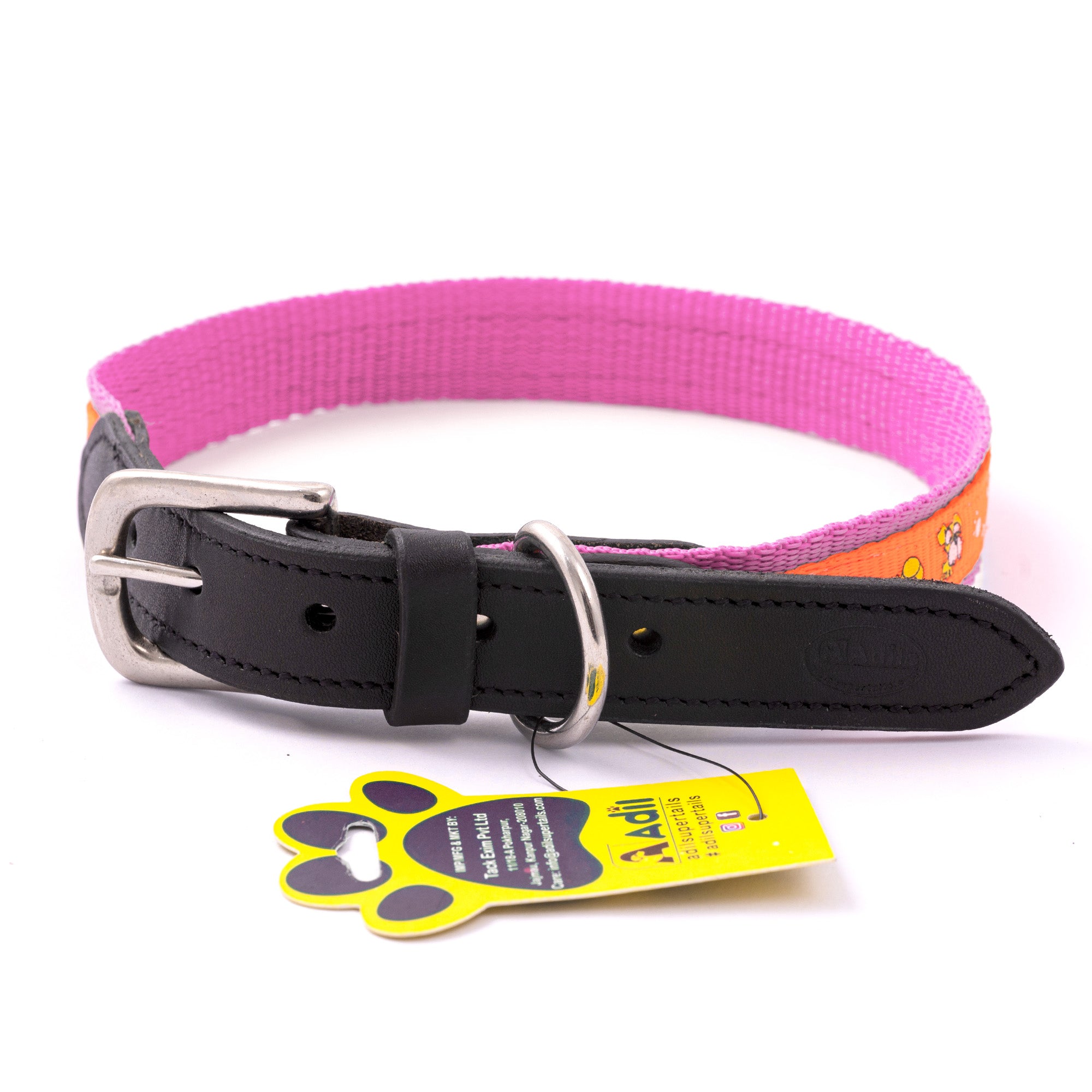 Nylon Dog Collar with Paw Print, Adjustable Metal Buckle