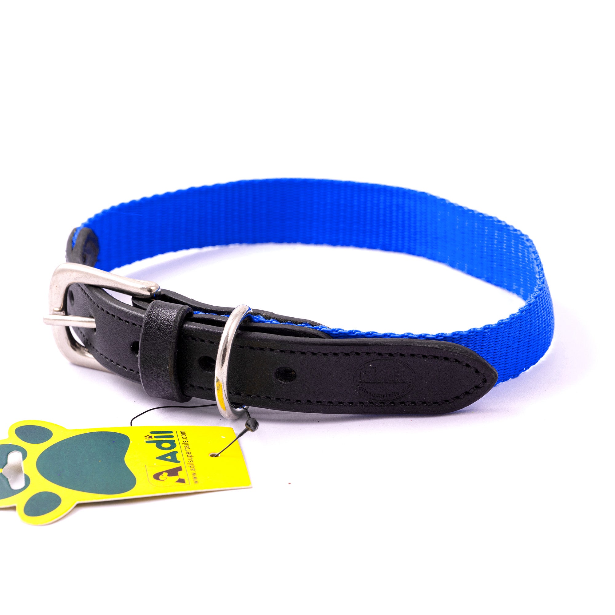 Nylon Dog Collar with Leather finish and Adjustable Metal Buckle