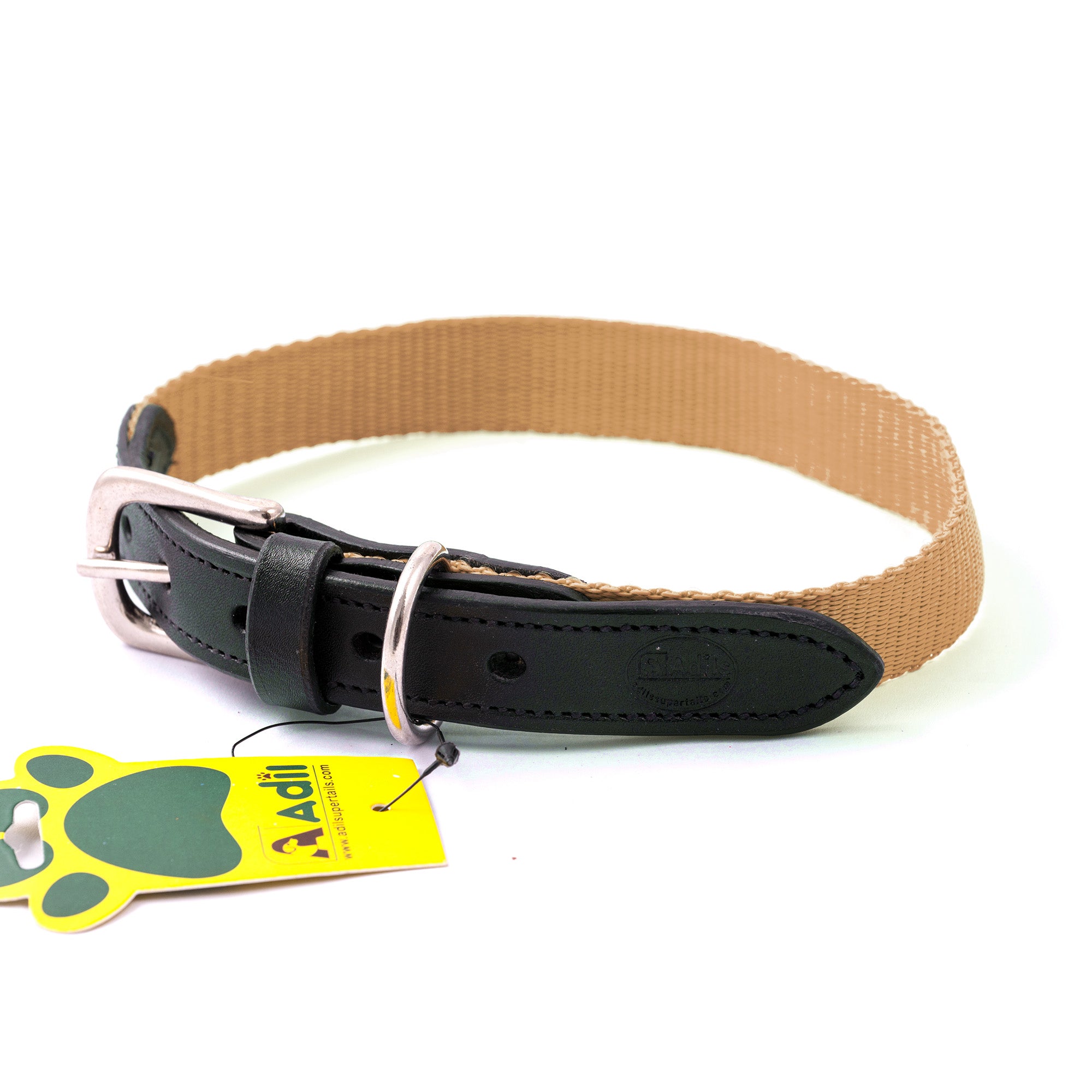 Nylon Dog Collar with Leather finish and Adjustable Metal Buckle