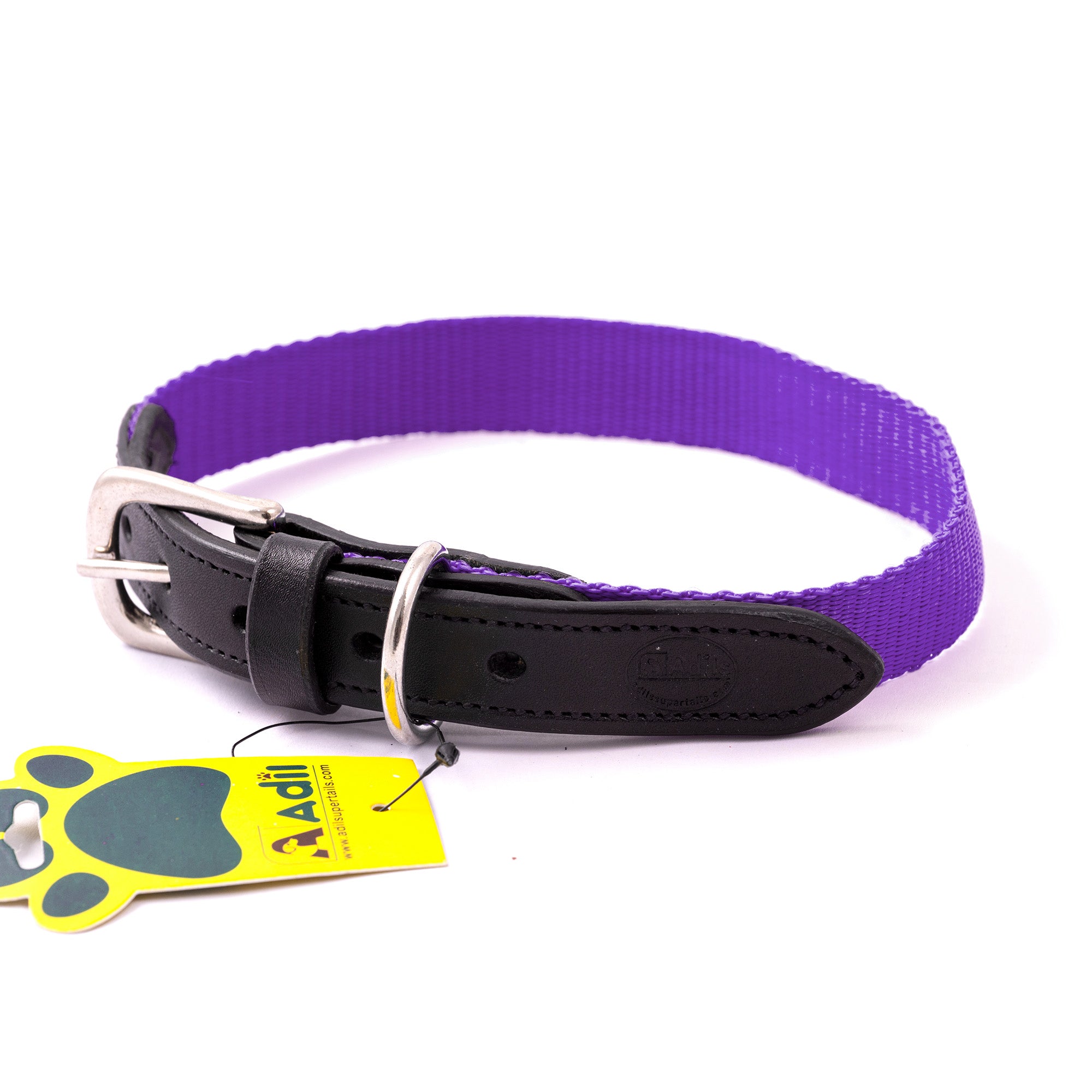 Nylon Dog Collar with Leather finish and Adjustable Metal Buckle