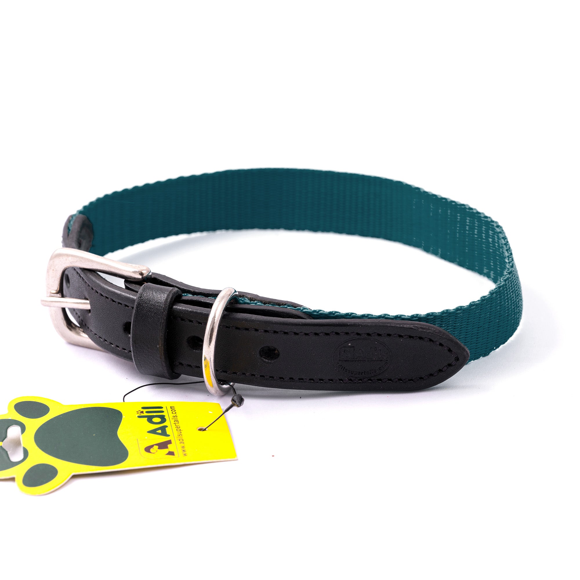 Nylon Dog Collar with Leather finish and Adjustable Metal Buckle
