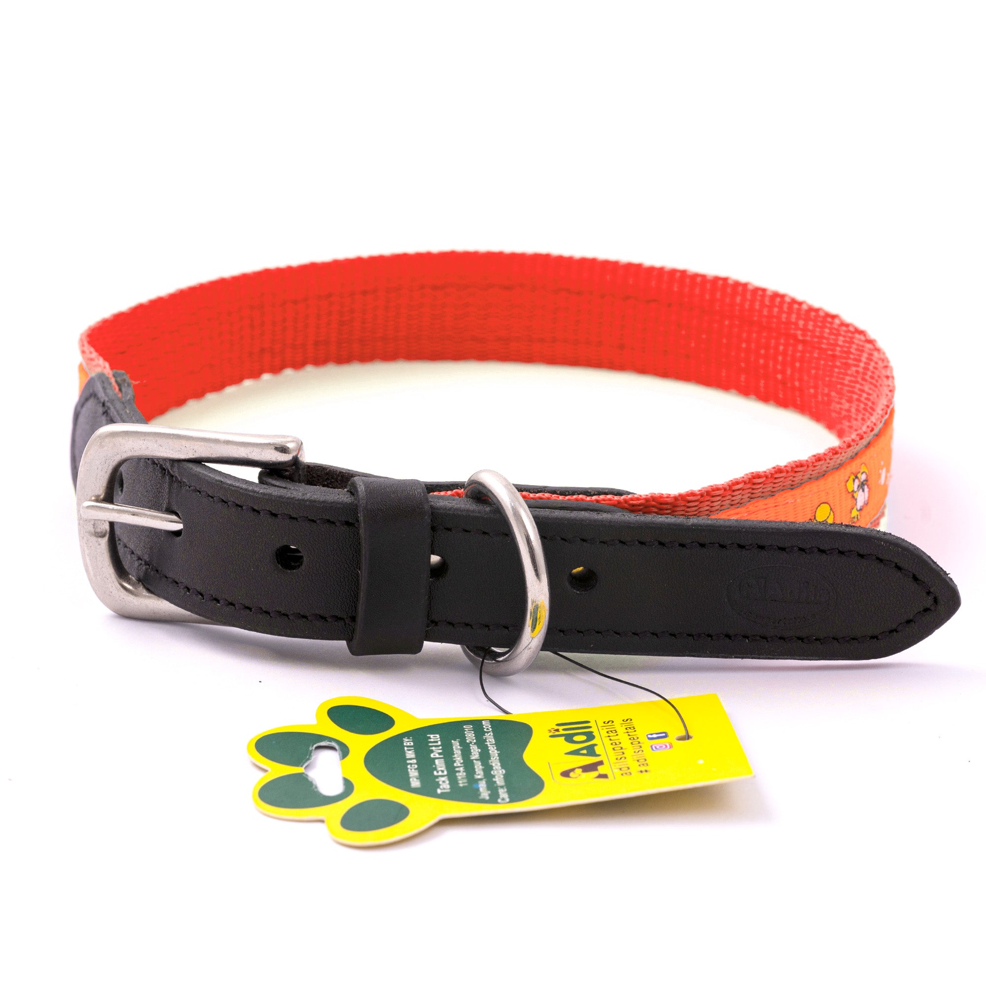 Nylon Dog Collar with Paw Print, Adjustable Metal Buckle