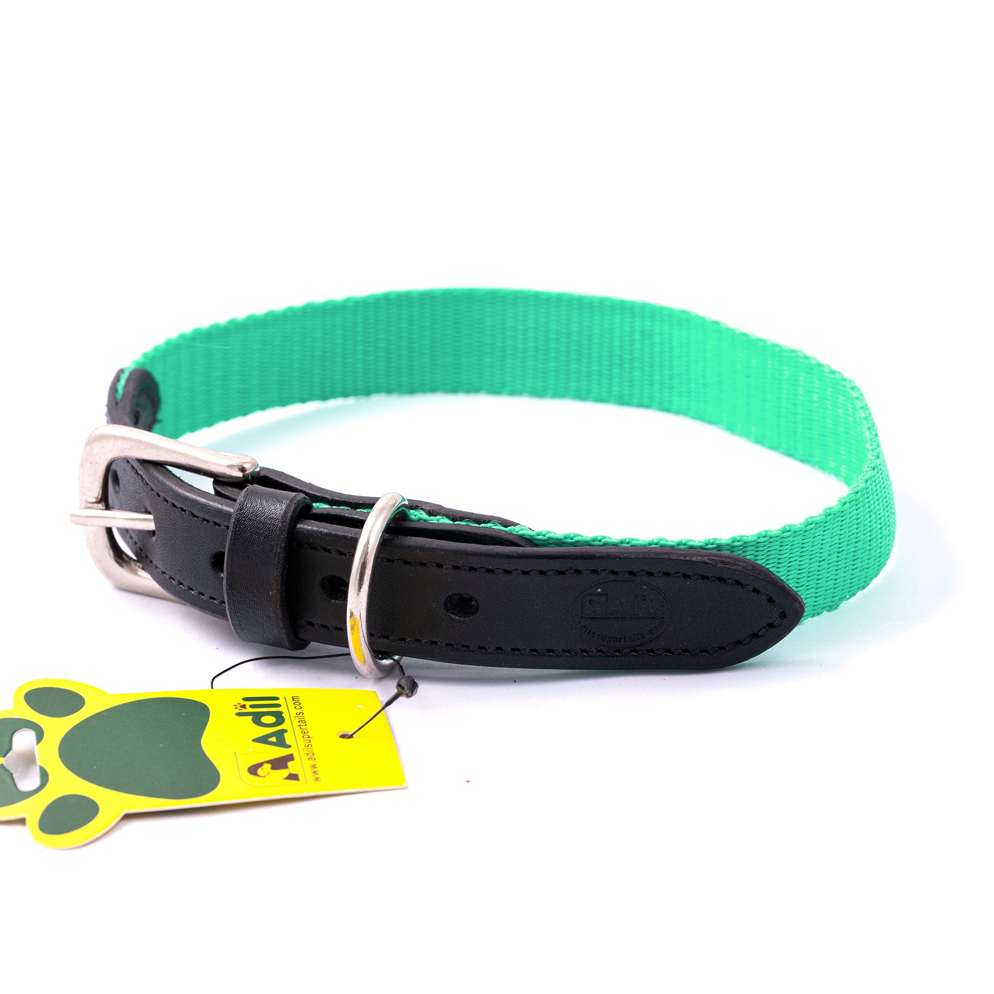 Nylon Dog Collar with Leather finish and Adjustable Metal Buckle