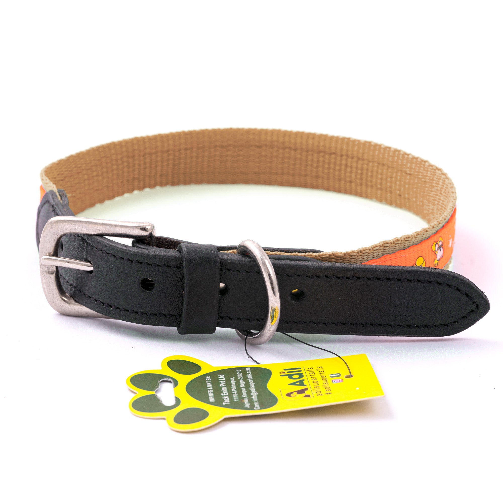 Nylon Dog Collar with Paw Print, Adjustable Metal Buckle