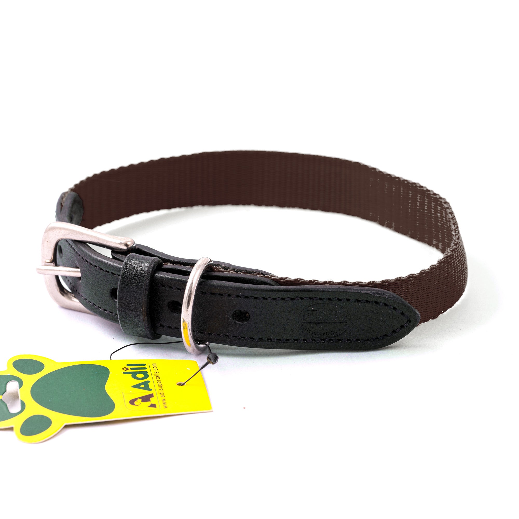 Nylon Dog Collar with Leather finish and Adjustable Metal Buckle
