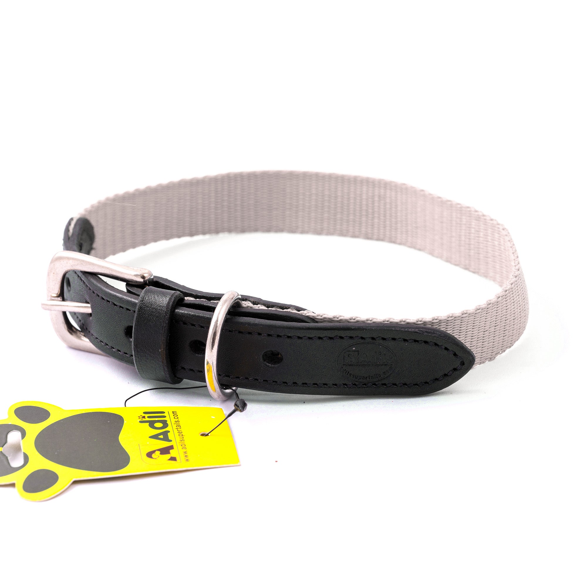 Nylon Dog Collar with Leather finish and Adjustable Metal Buckle