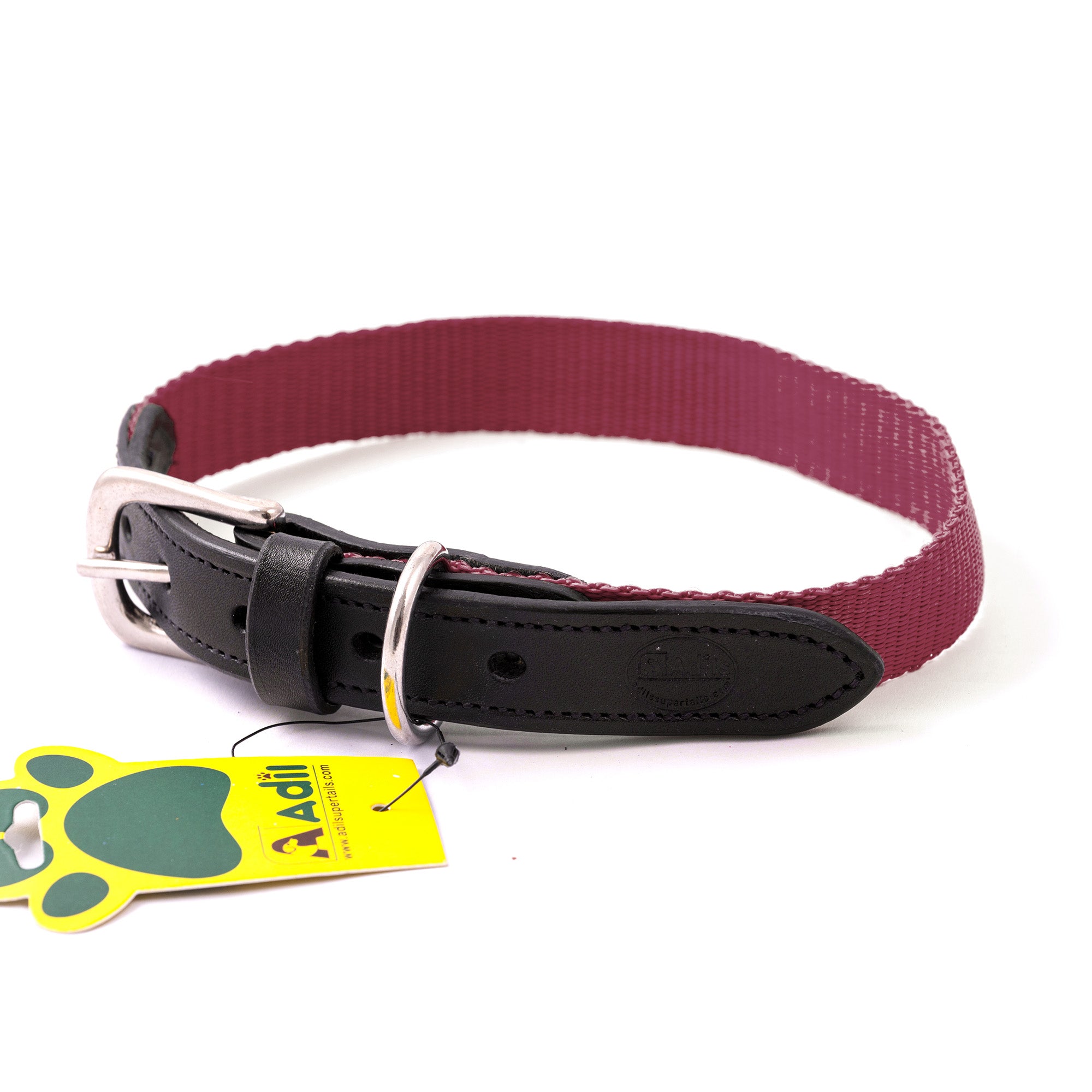 Nylon Dog Collar with Leather finish and Adjustable Metal Buckle