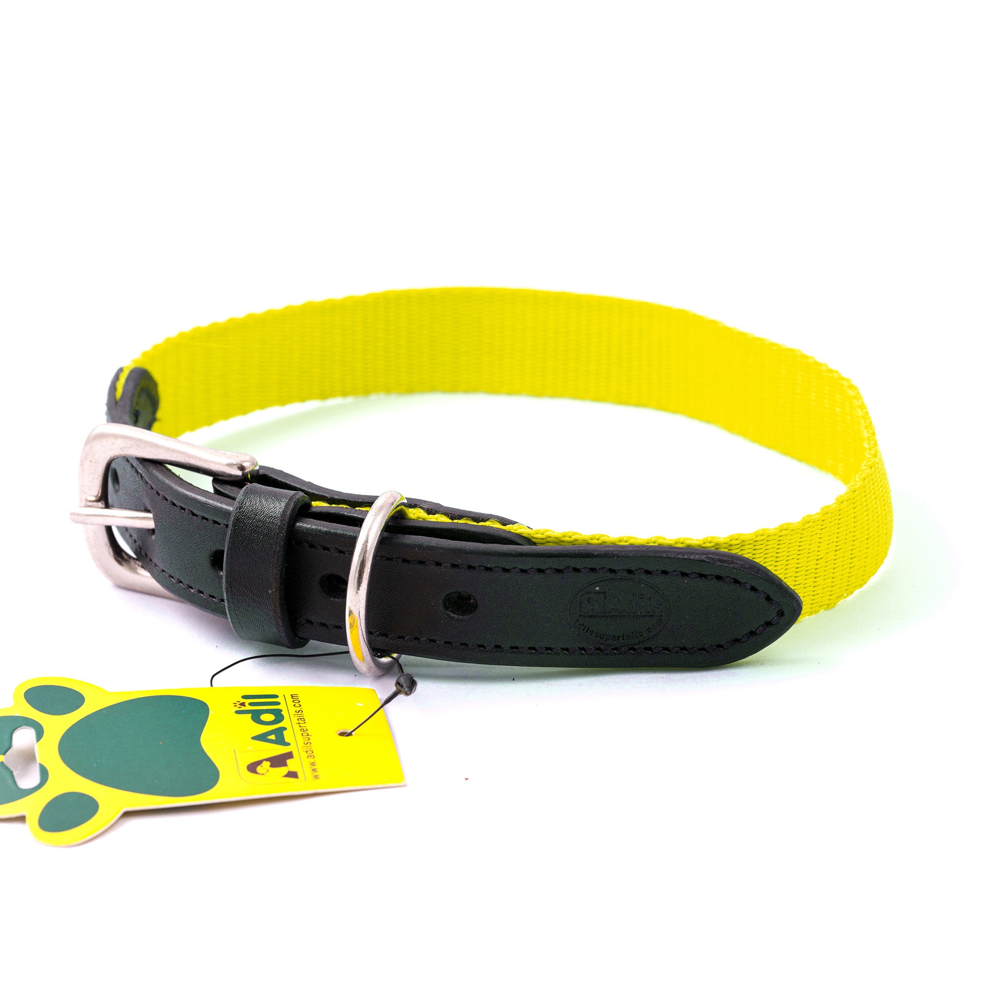 Nylon Dog Collar with Leather finish and Adjustable Metal Buckle