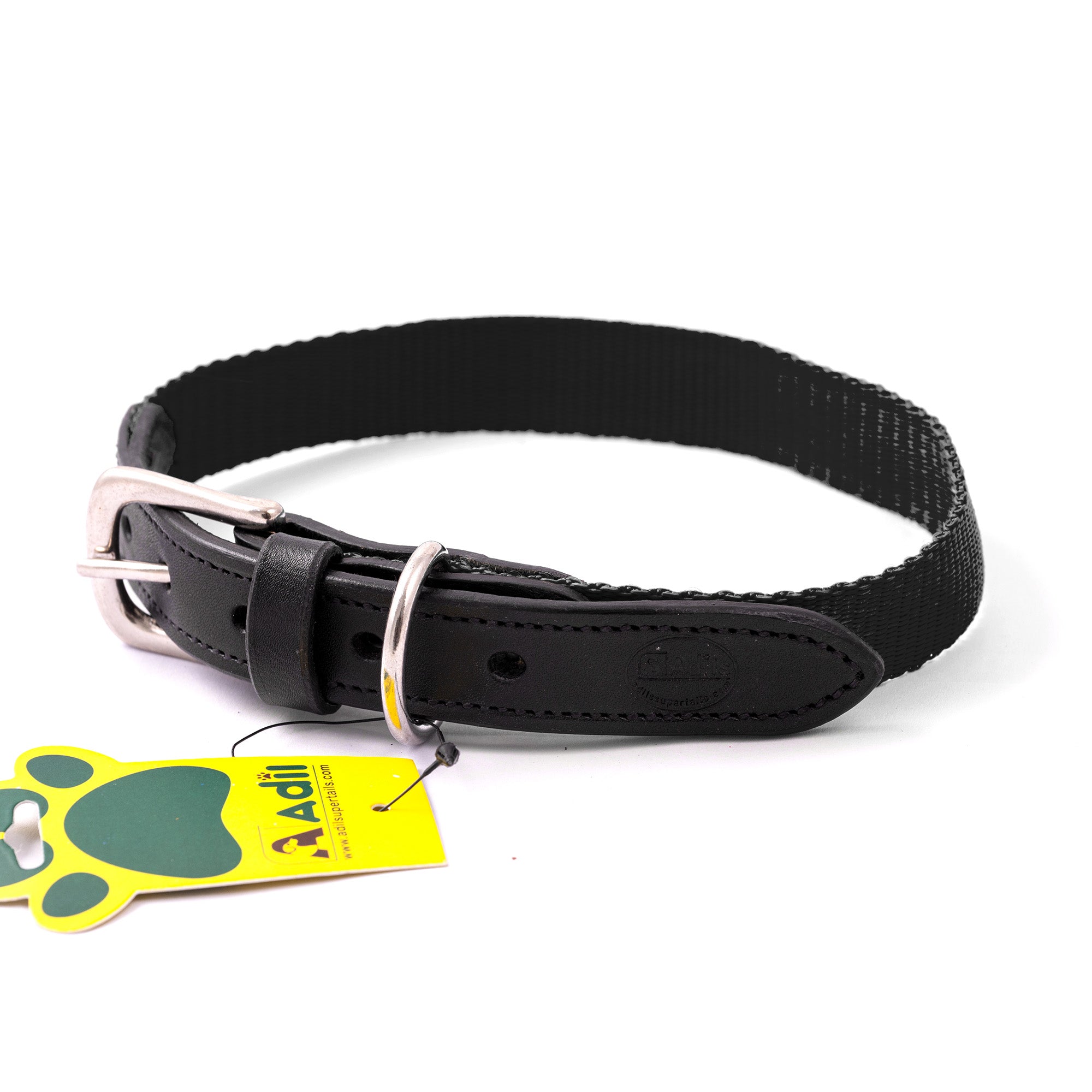 Nylon Dog Collar with Leather finish and Adjustable Metal Buckle