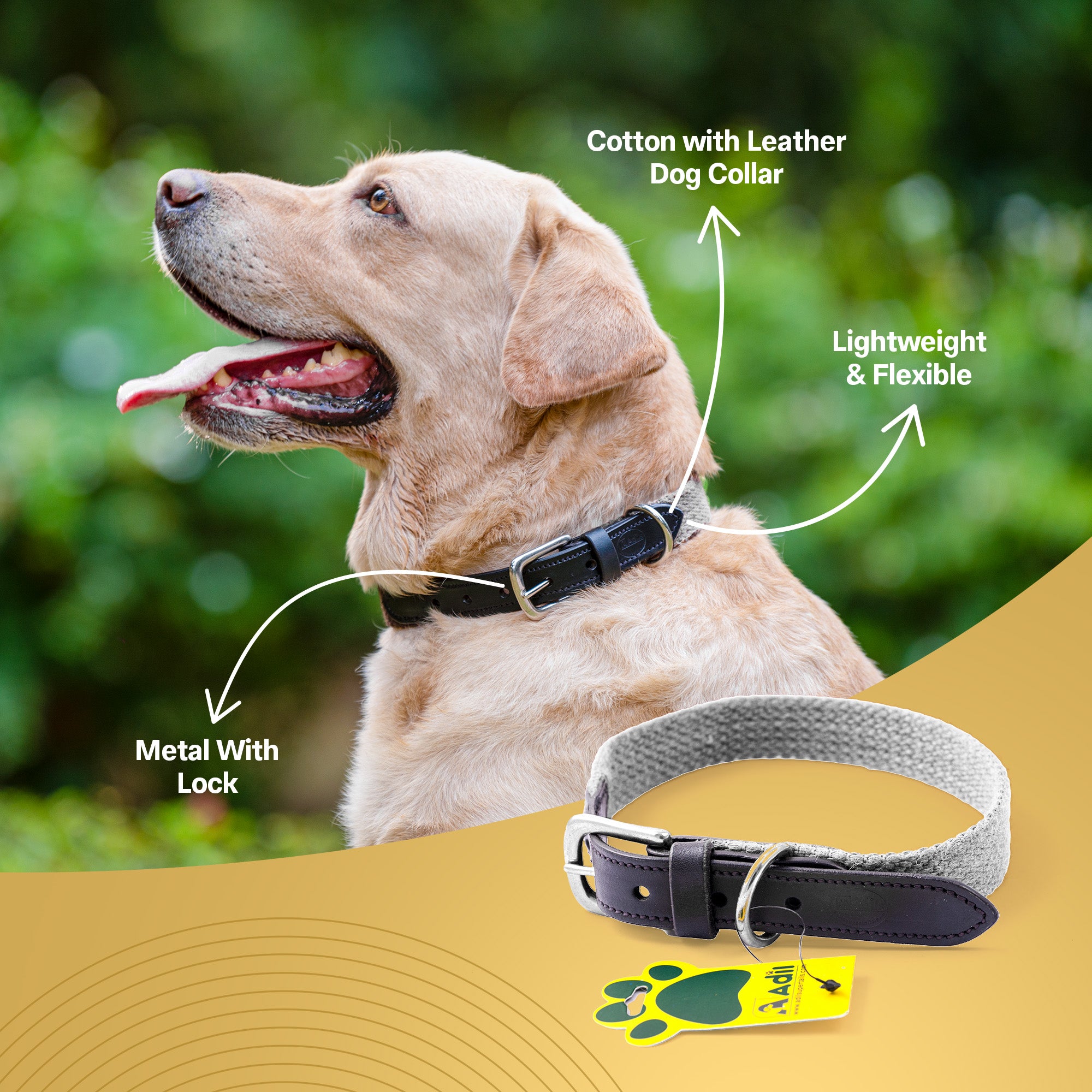 Adil's Plain Cotton with Leather Dog Collar With Adjustable Collar