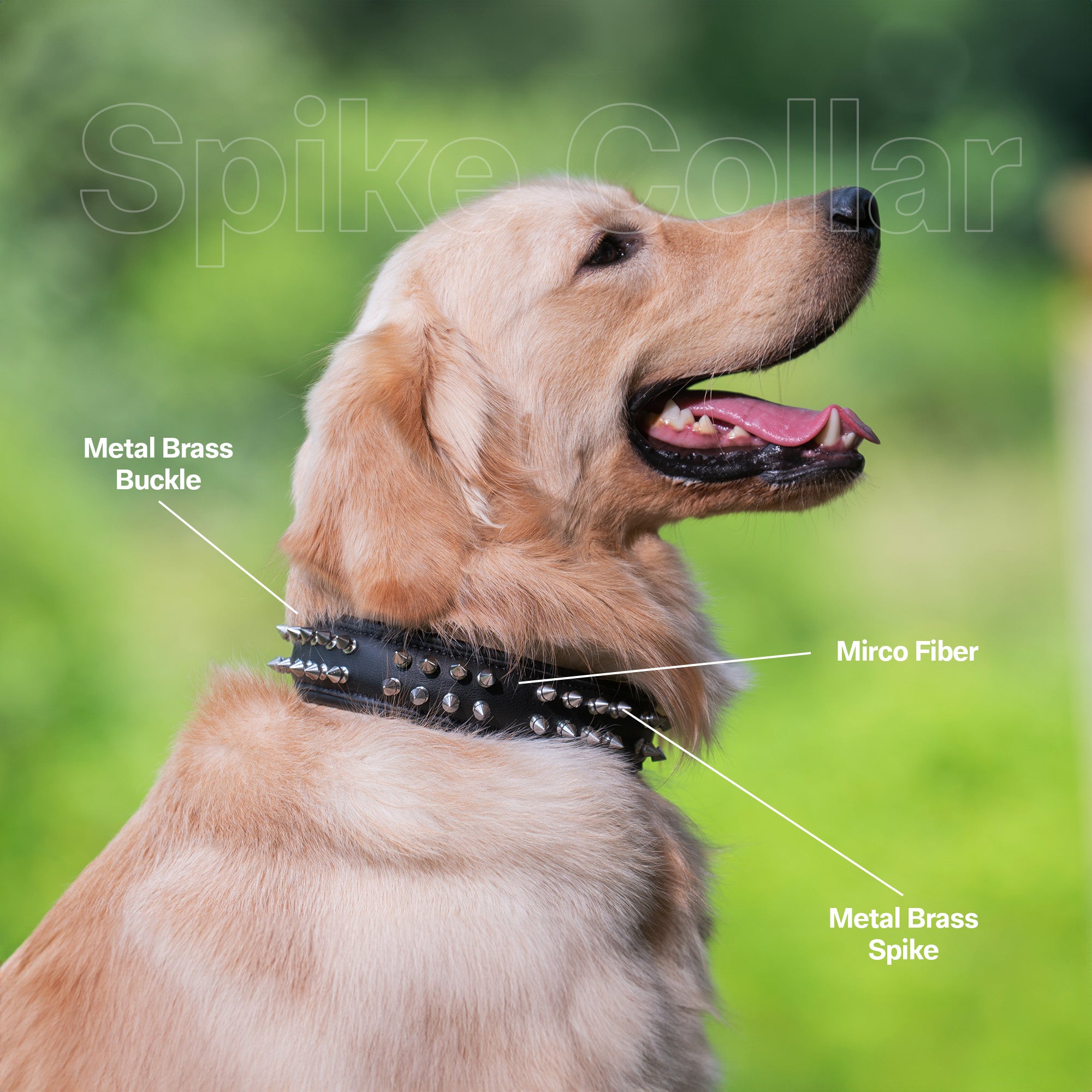 Adil's 1.5-Inch Wide Microfiber Spike Studded Dog Collar with Adjustable Fit and Metal Buckle