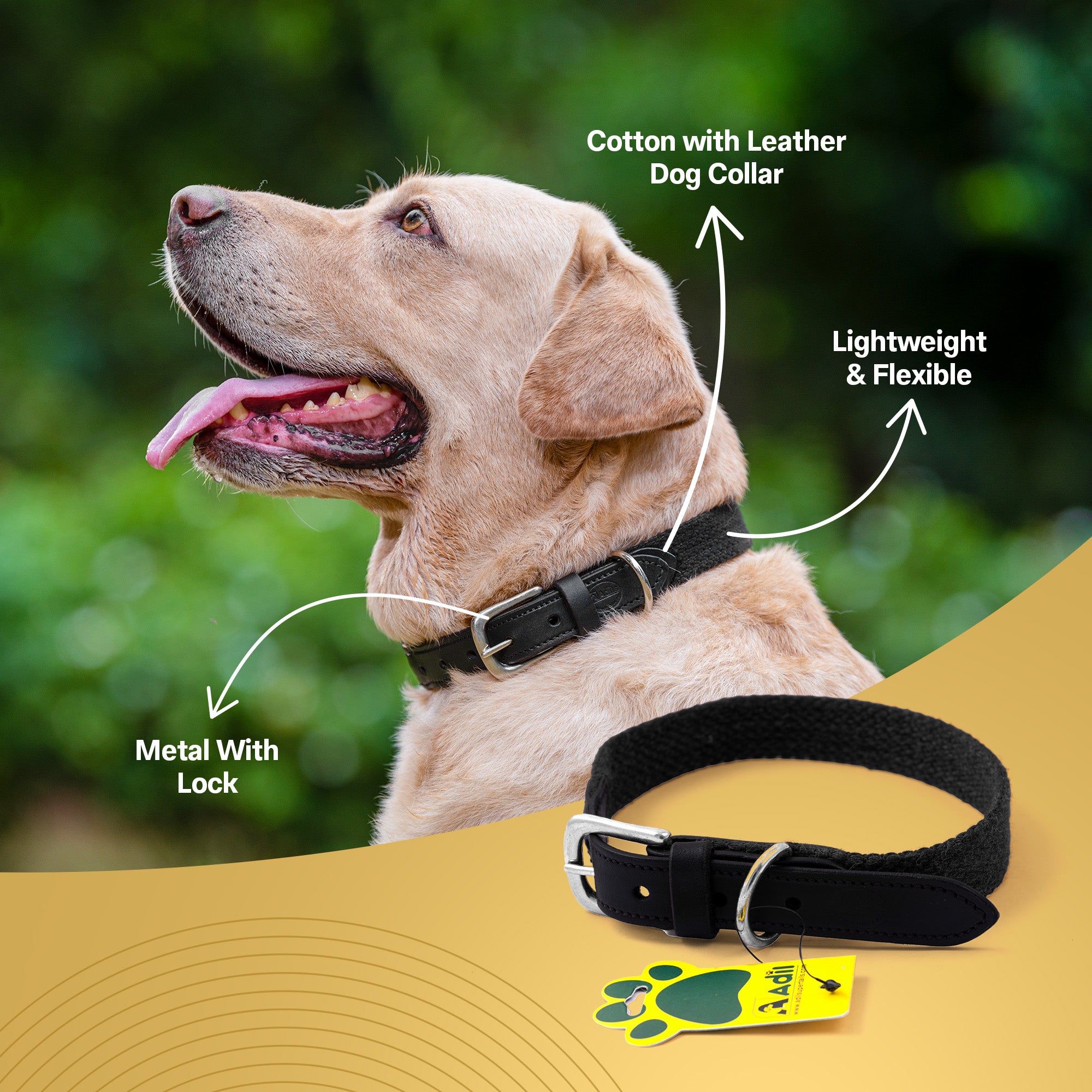 Adil's Plain Cotton with Leather Dog Collar With Adjustable Collar