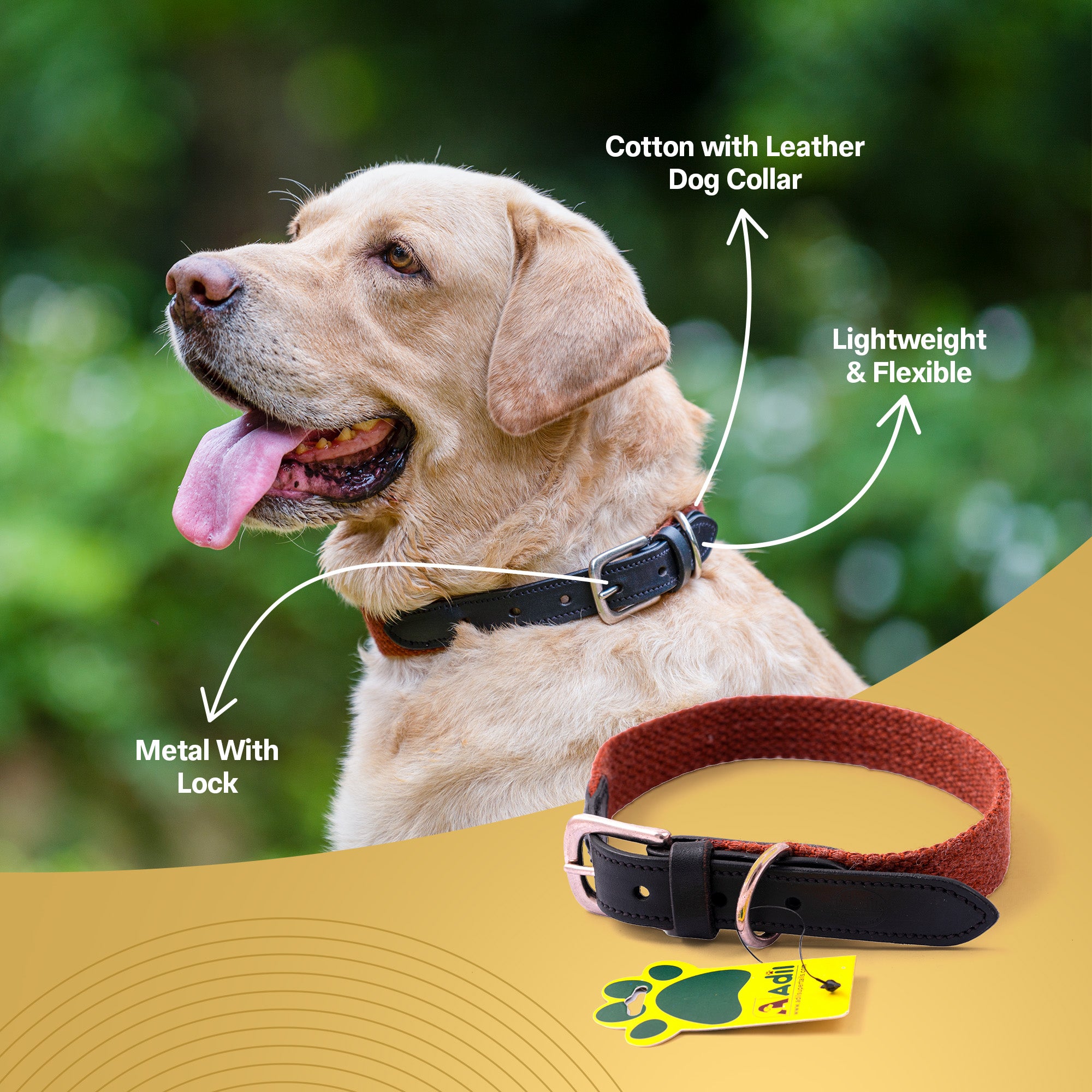 Adil's Plain Cotton with Leather Dog Collar With Adjustable Collar
