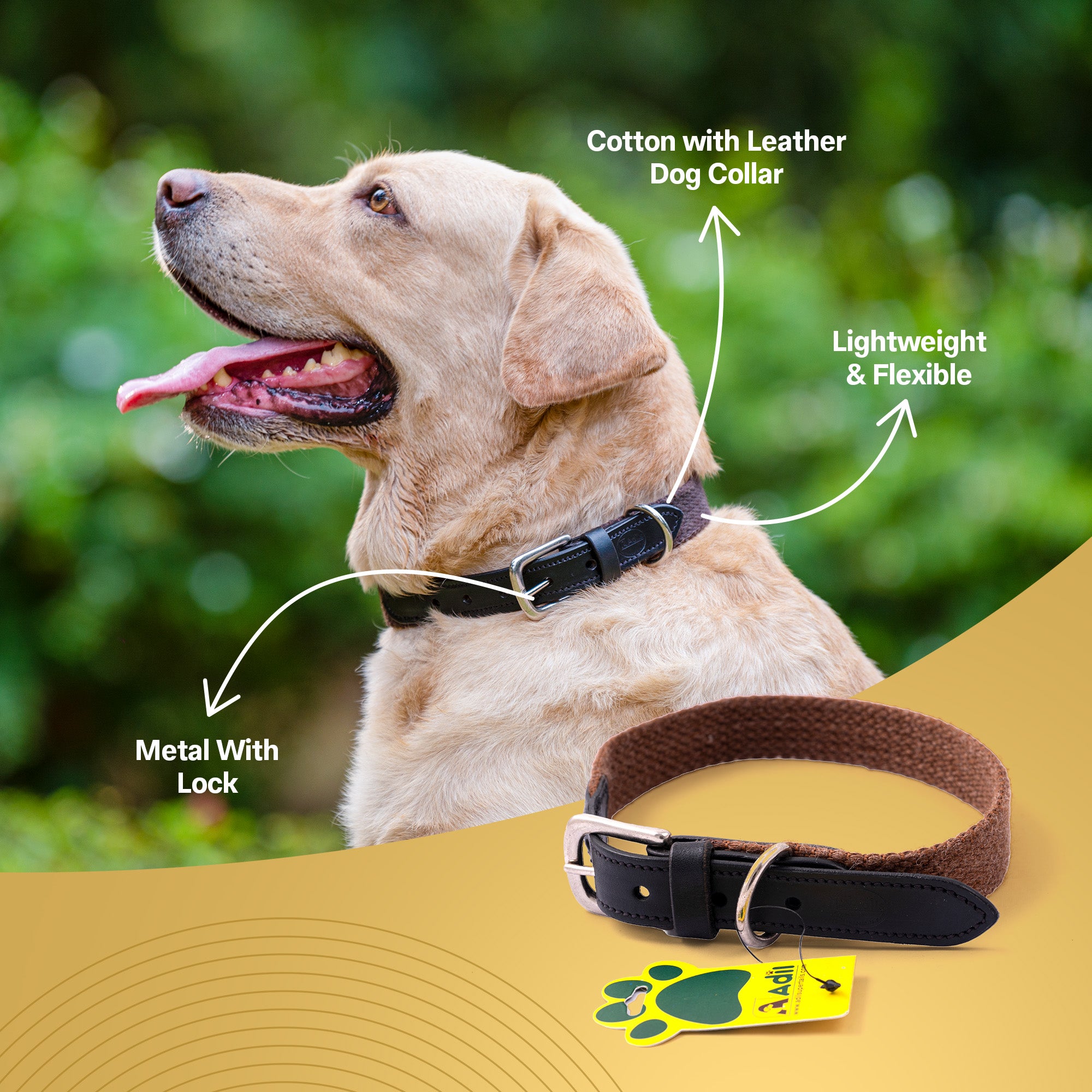 Adil's Plain Cotton with Leather Dog Collar With Adjustable Collar