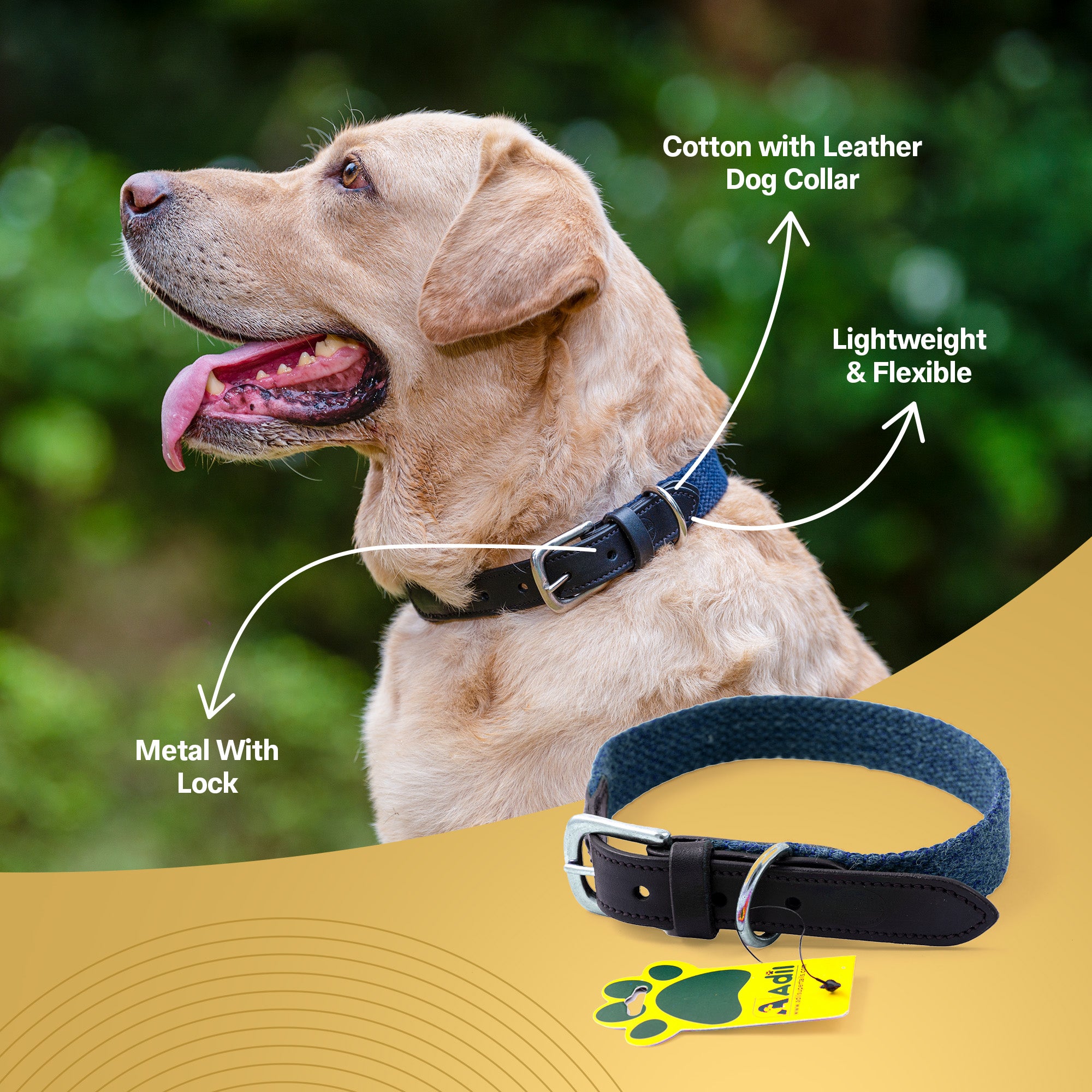 Adil's Plain Cotton with Leather Dog Collar With Adjustable Collar