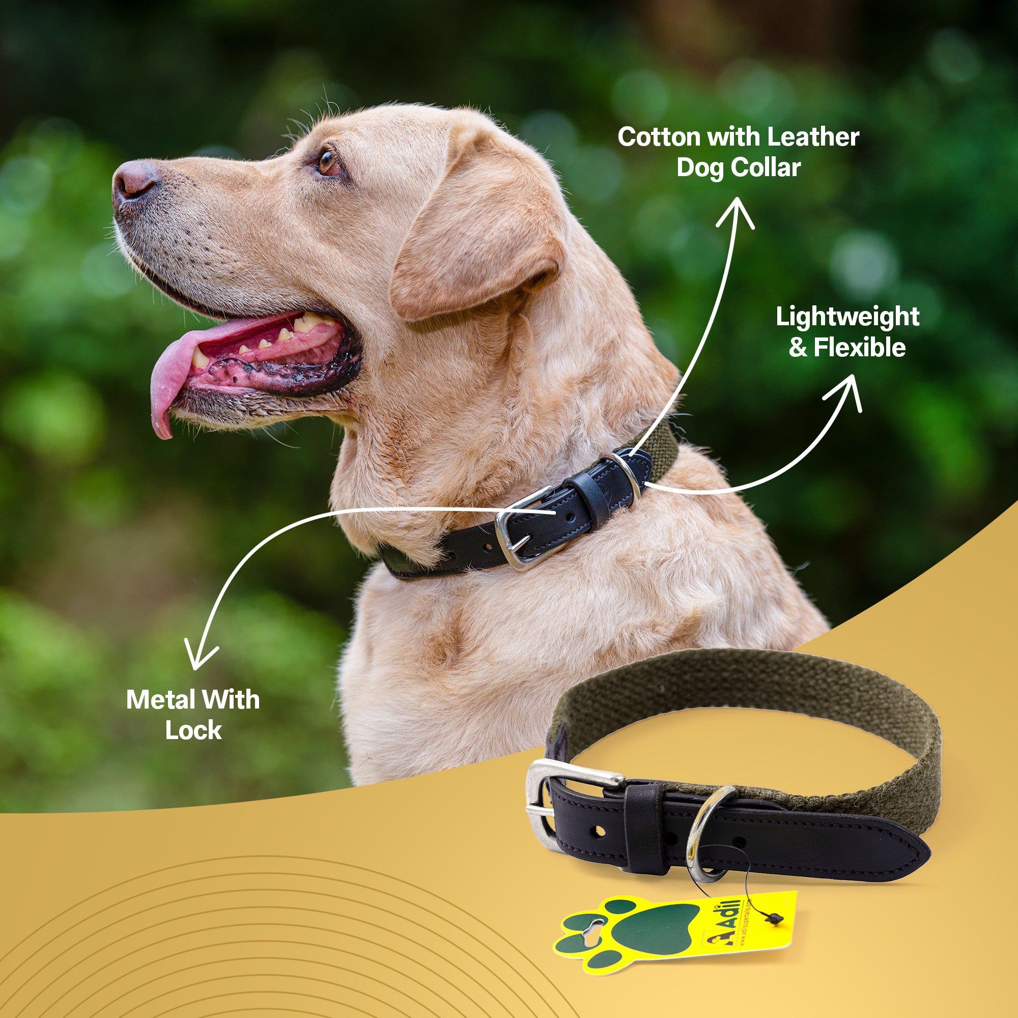 Adil's Plain Cotton with Leather Dog Collar With Adjustable Collar