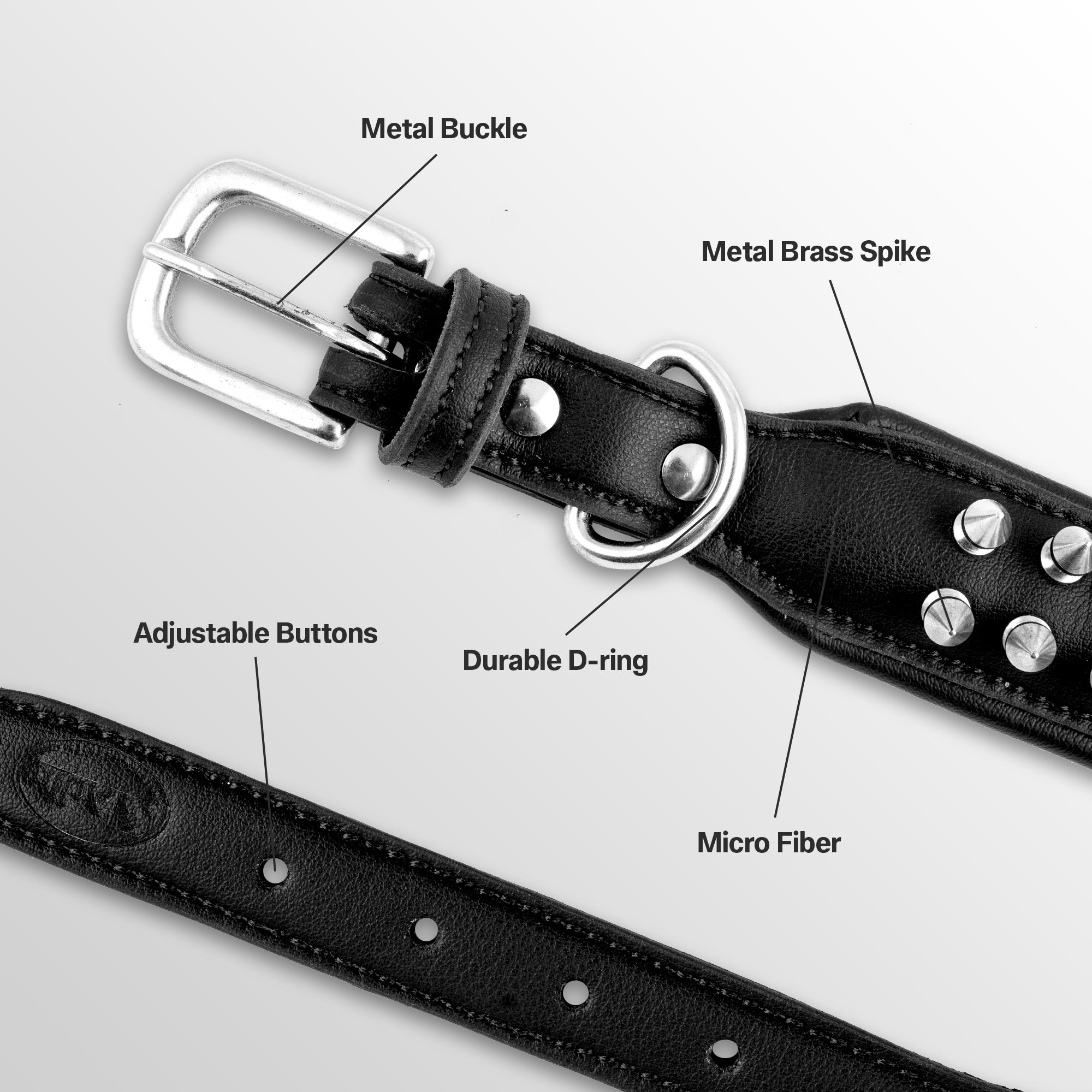 Adil's 1.5-Inch Wide Microfiber Spike Studded Dog Collar with Adjustable Fit and Metal Buckle
