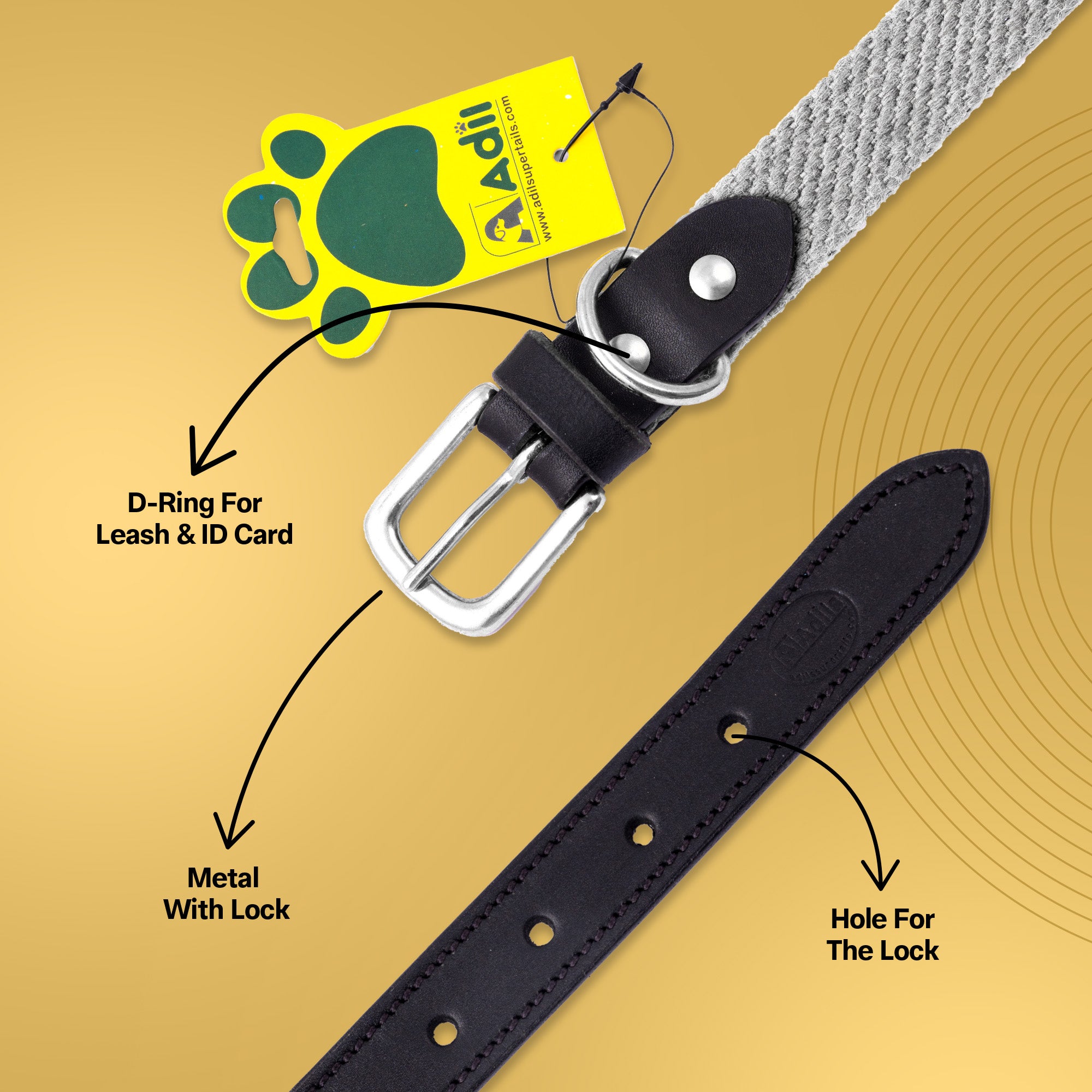 Adil's Plain Cotton with Leather Dog Collar With Adjustable Collar