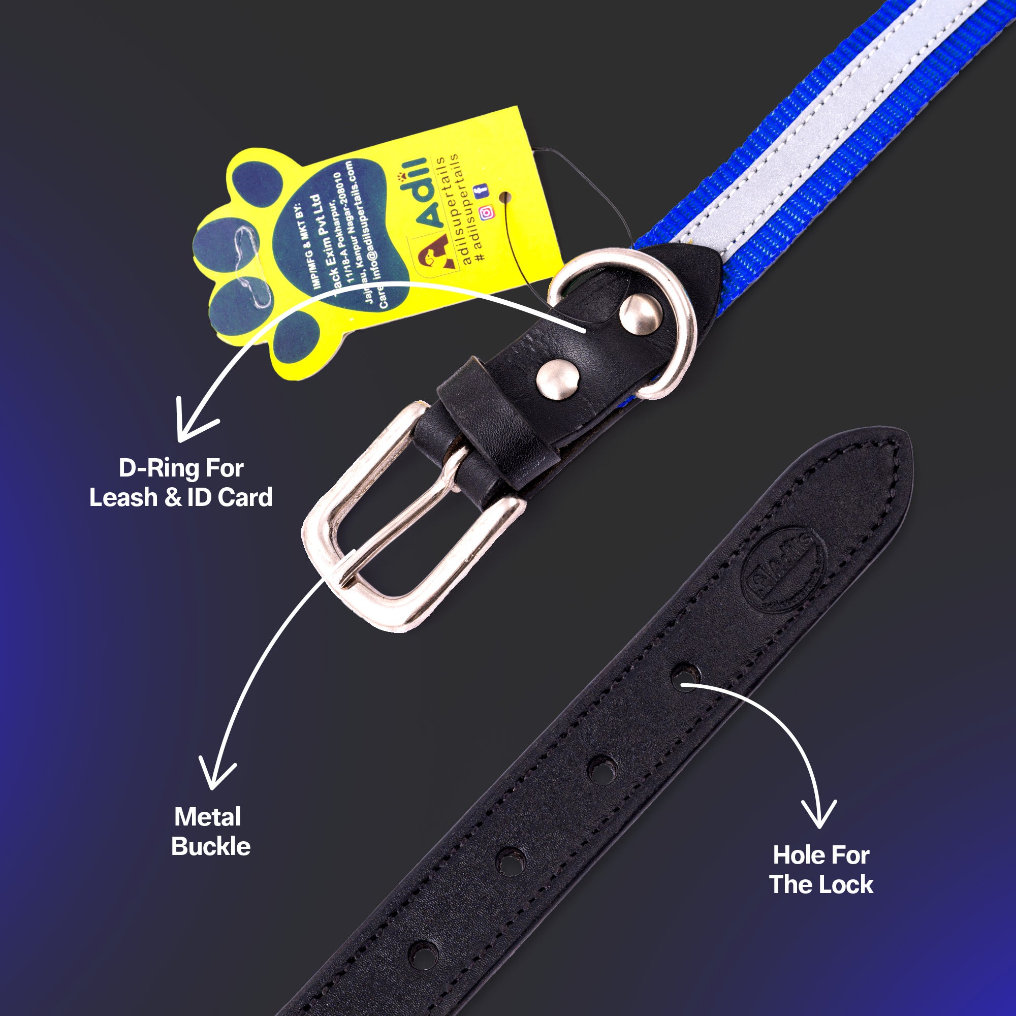 Adil's Reflective Nylon Dog Collar Adjustable Collar with Metal Buckle