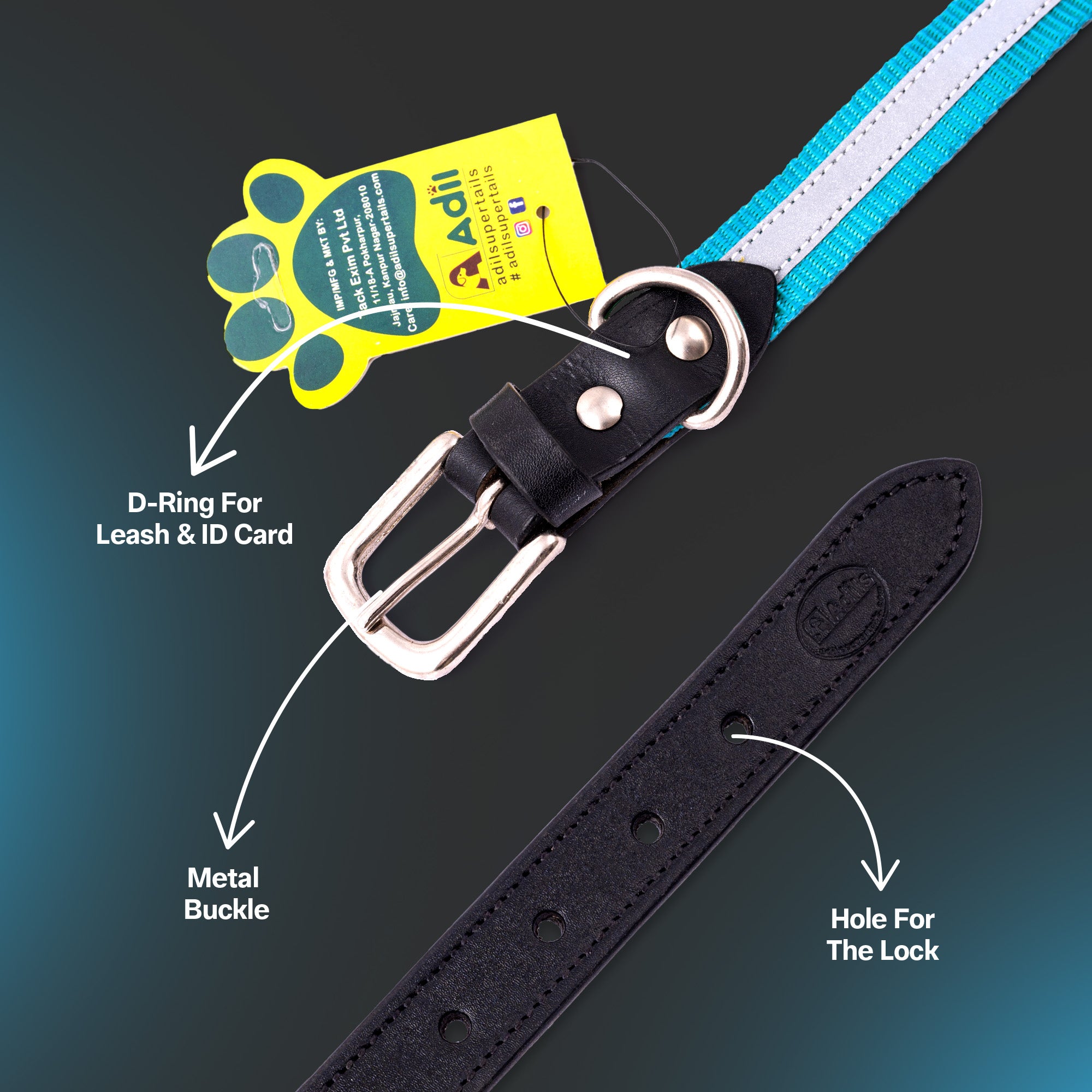 Adil's Reflective Nylon Dog Collar Adjustable Collar with Metal Buckle