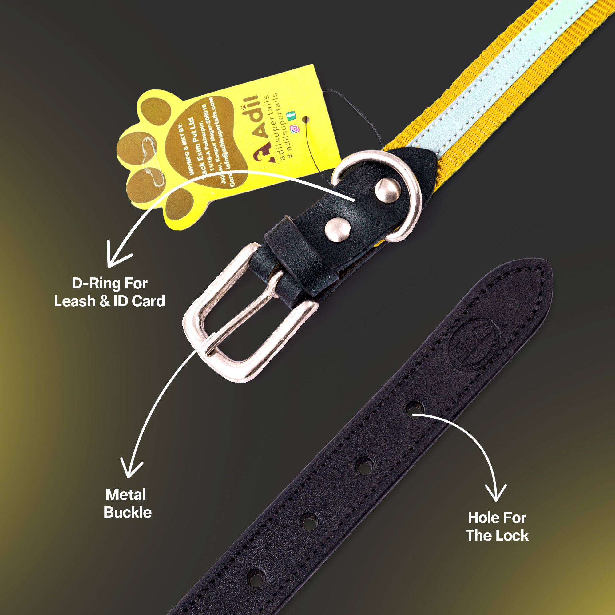 Adil's Reflective Nylon Dog Collar Adjustable Collar with Metal Buckle