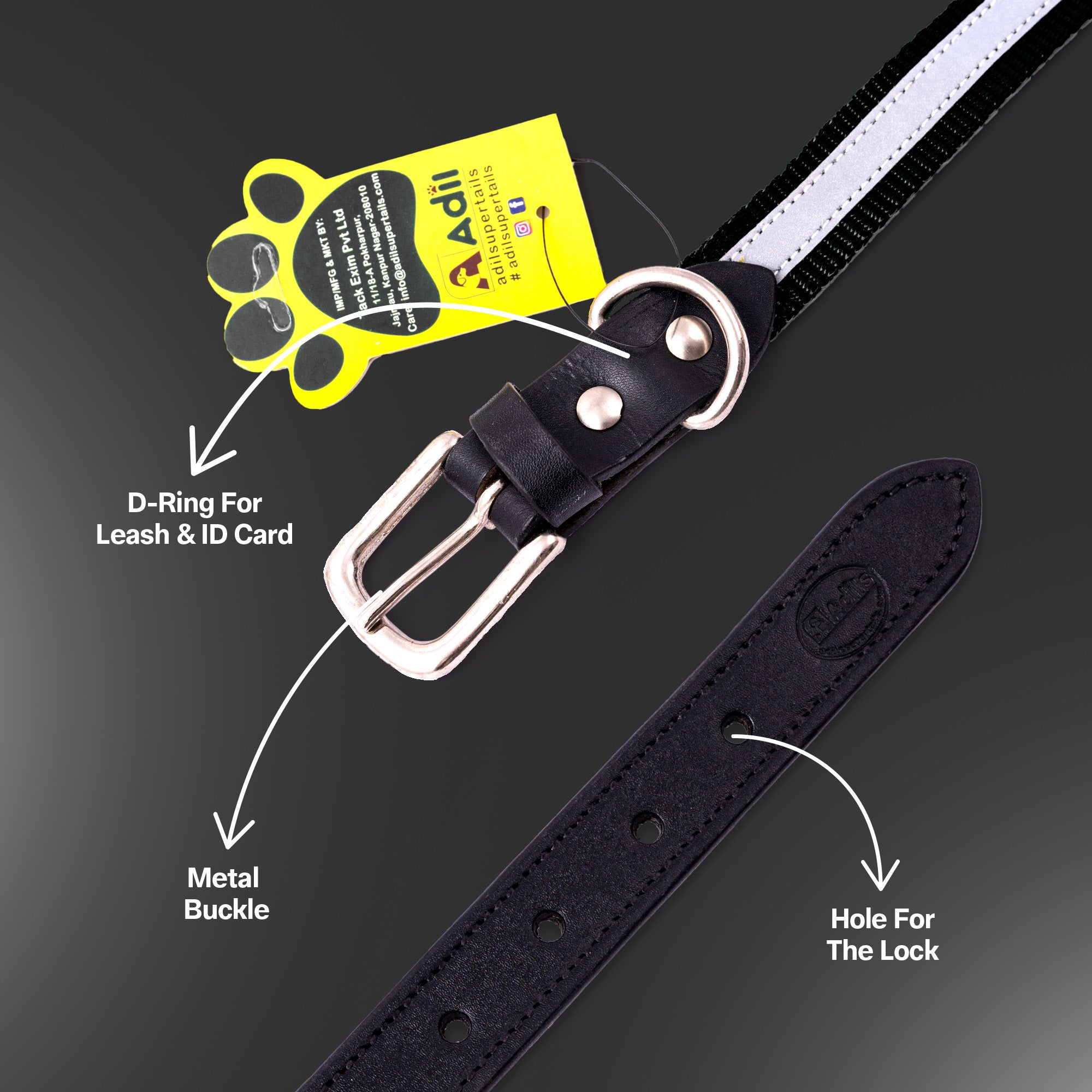 Adil's Reflective Nylon Dog Collar Adjustable Collar with Metal Buckle
