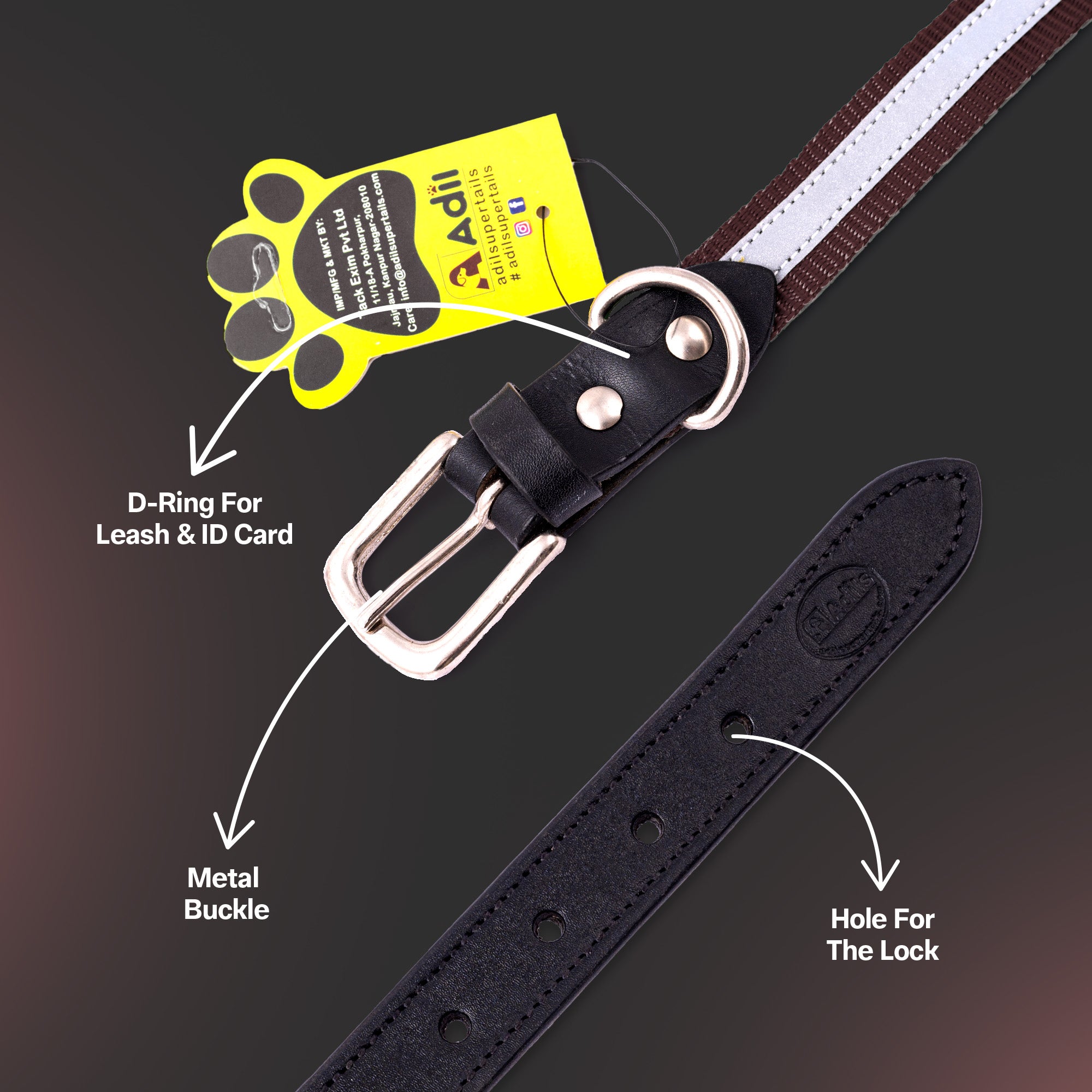 Adil's Reflective Nylon Dog Collar Adjustable Collar with Metal Buckle