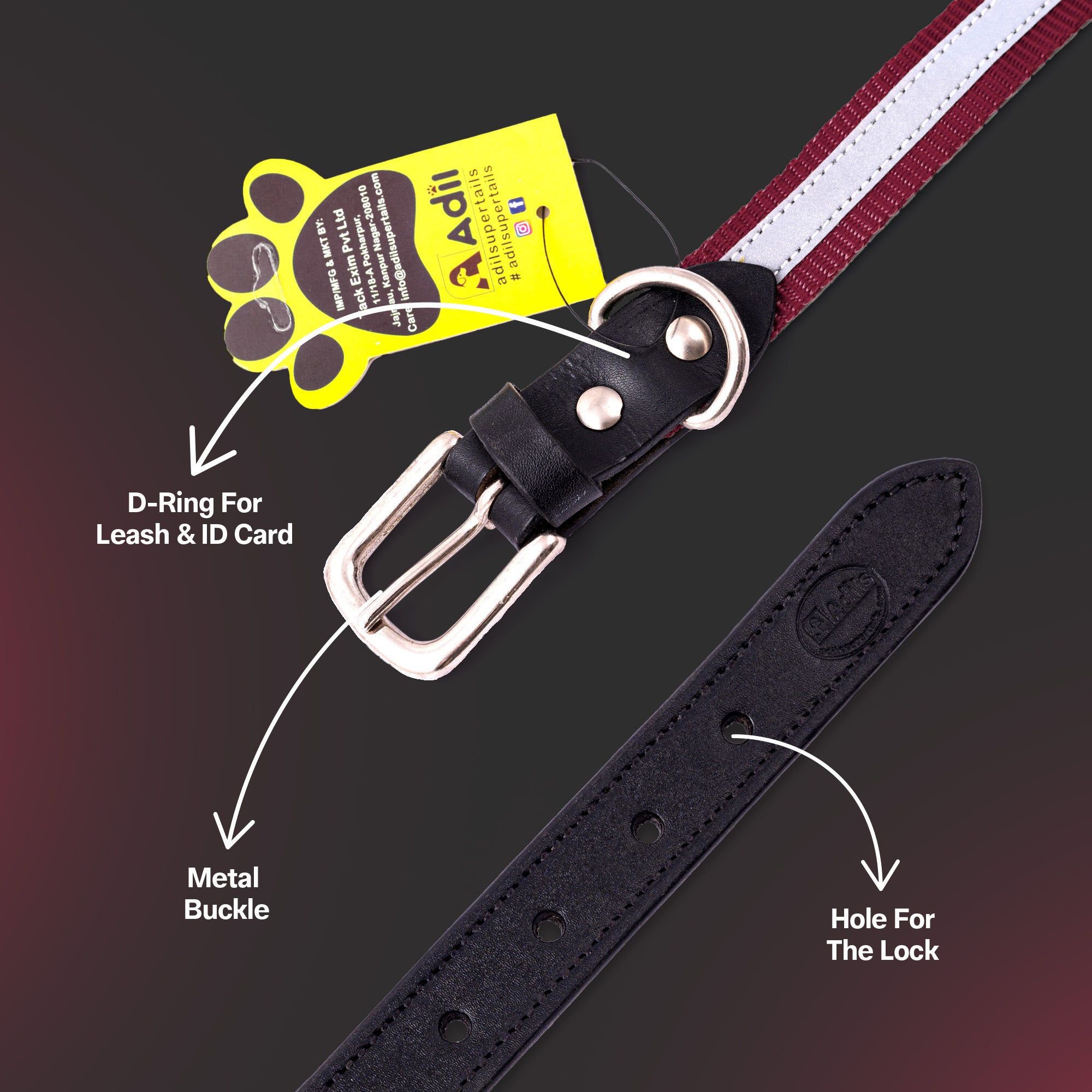 Adil's Reflective Nylon Dog Collar Adjustable Collar with Metal Buckle