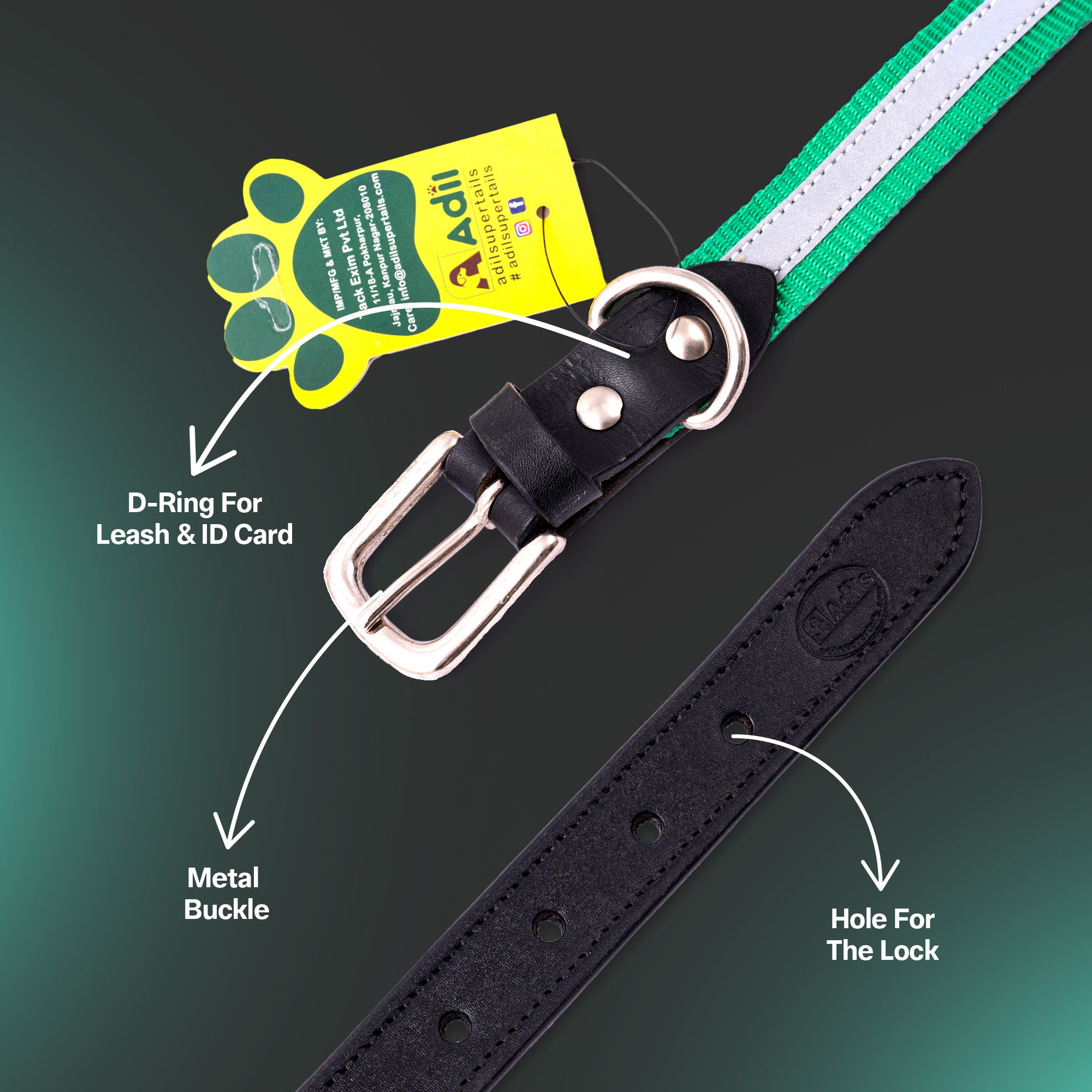 Adil's Reflective Nylon Dog Collar Adjustable Collar with Metal Buckle