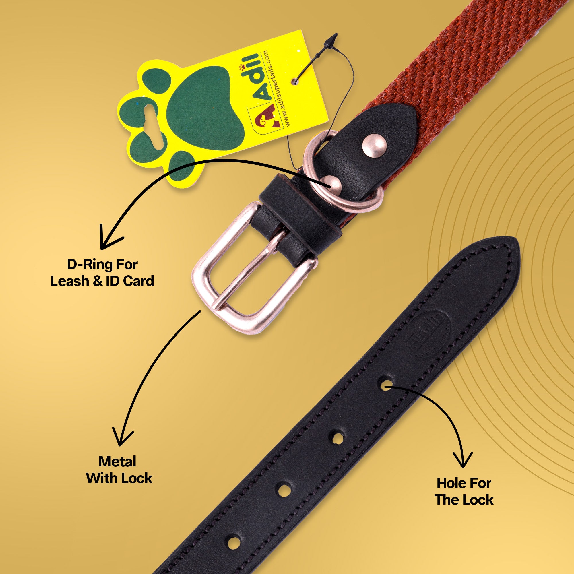 Adil's Plain Cotton with Leather Dog Collar With Adjustable Collar