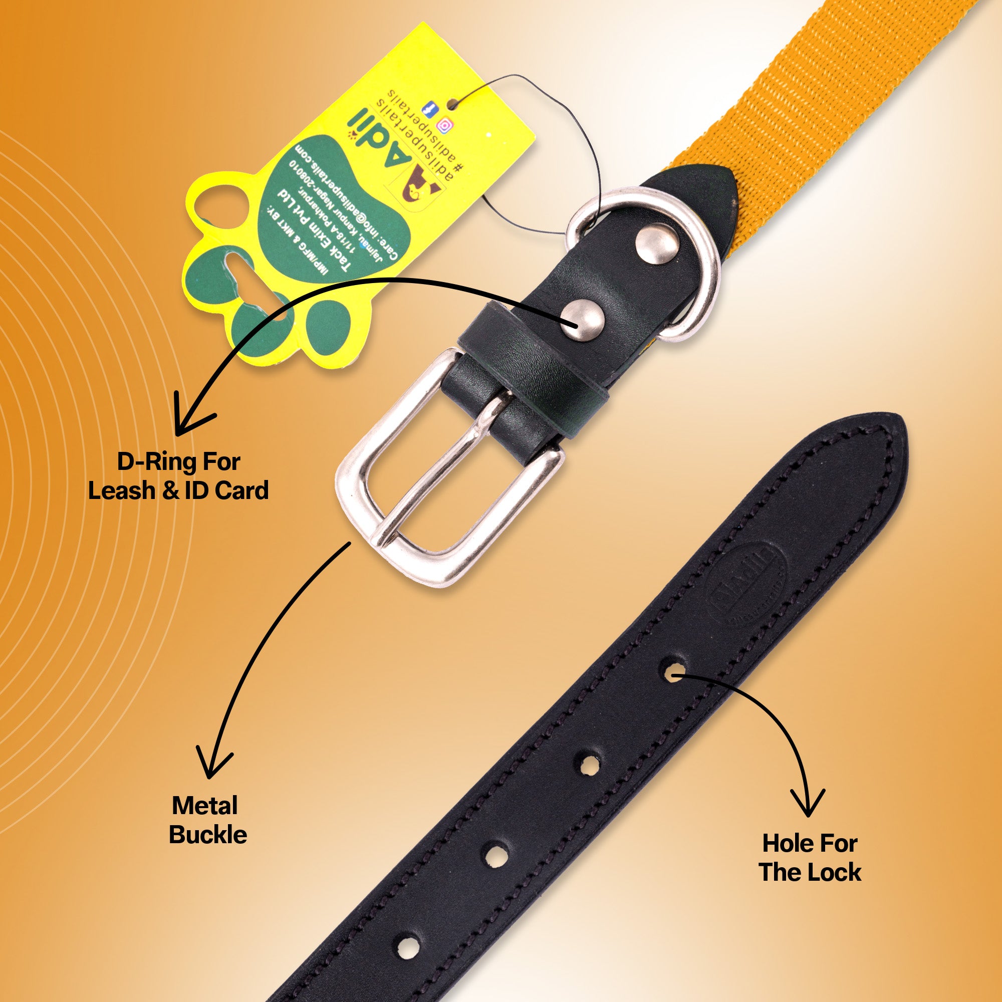 Nylon Dog Collar with Leather finish and Adjustable Metal Buckle