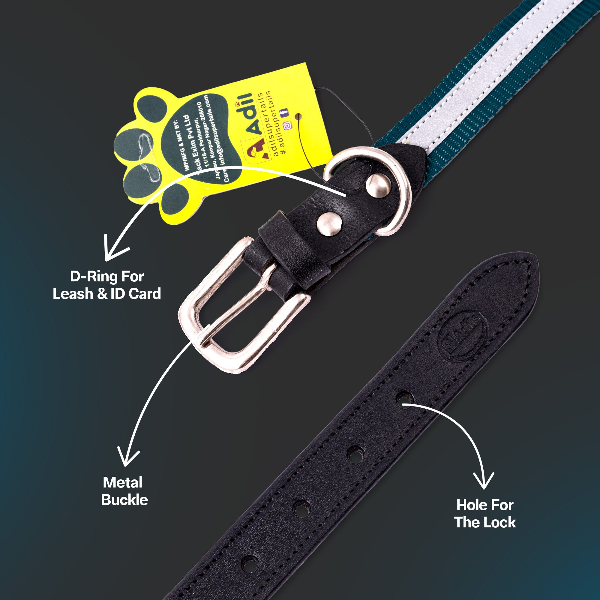 Adil's Reflective Nylon Dog Collar Adjustable Collar with Metal Buckle