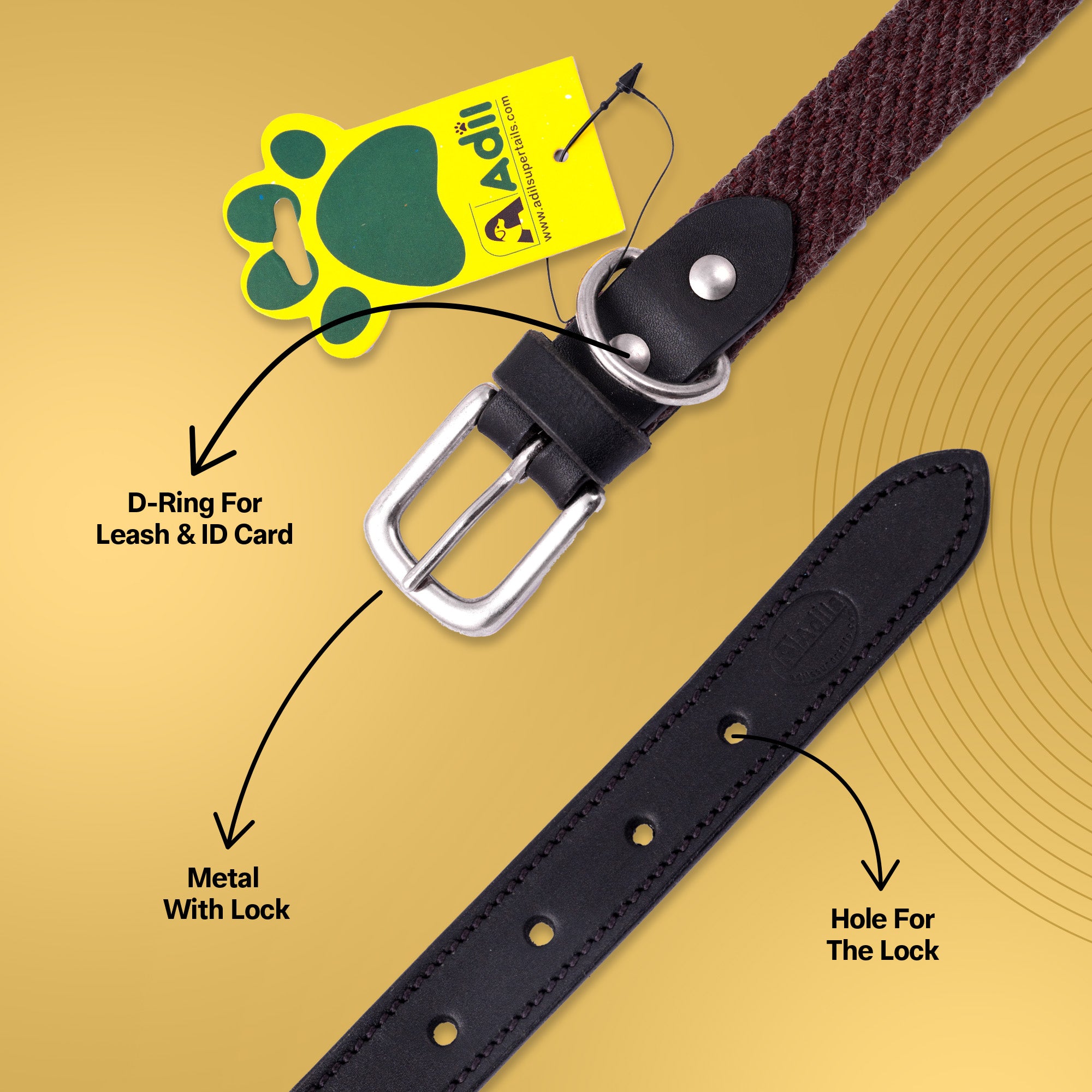 Adil's Plain Cotton with Leather Dog Collar With Adjustable Collar