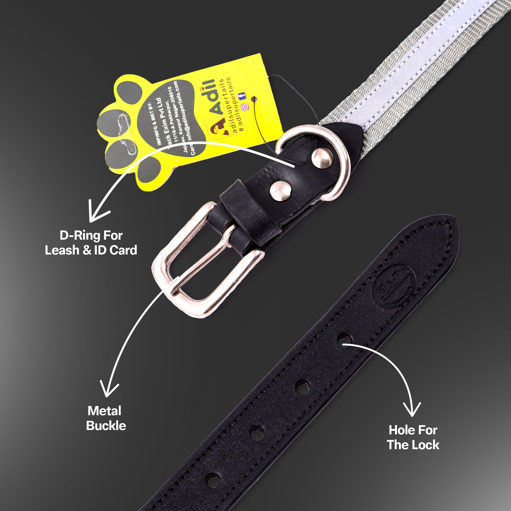 Adil's Reflective Nylon Dog Collar Adjustable Collar with Metal Buckle