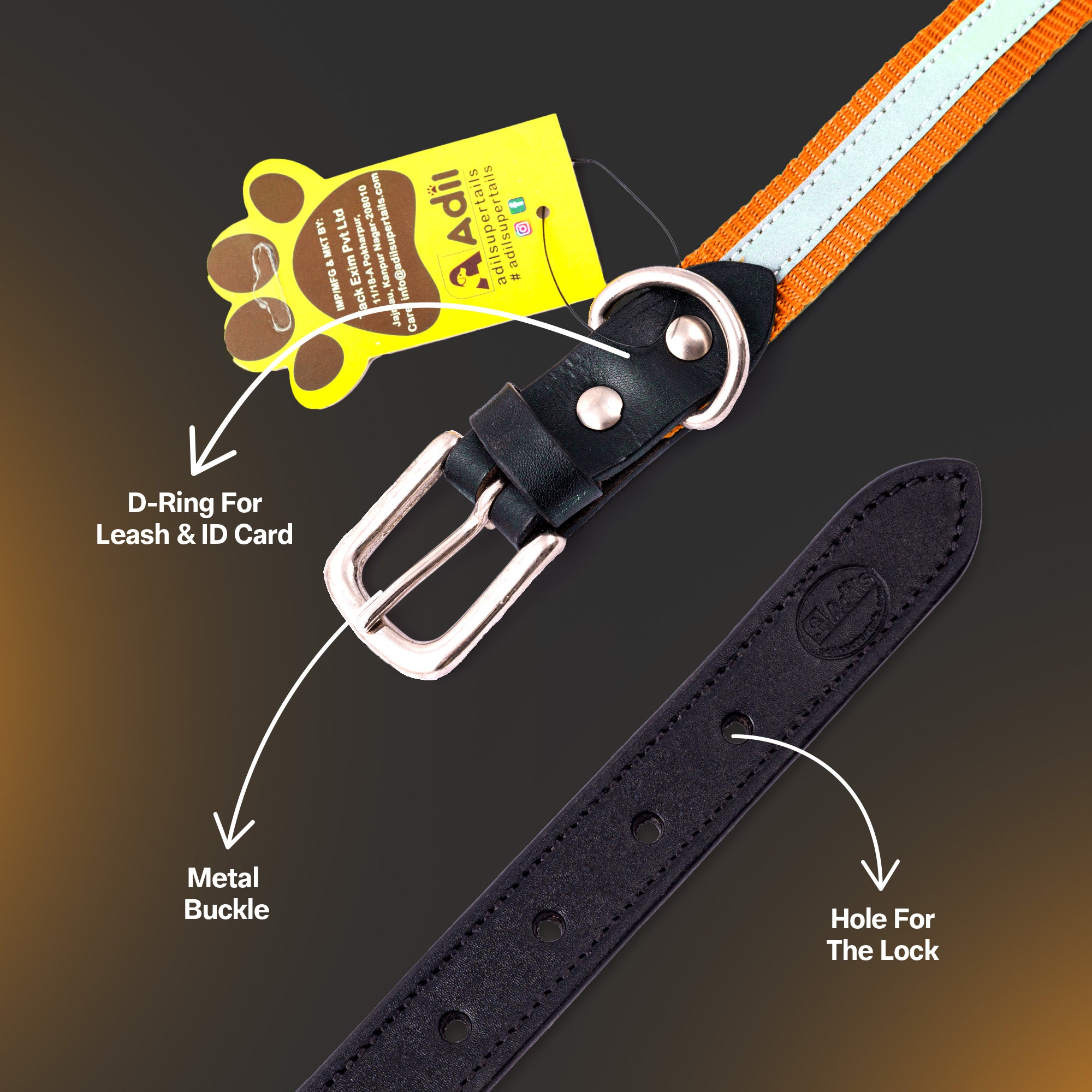 Adil's Reflective Nylon Dog Collar Adjustable Collar with Metal Buckle