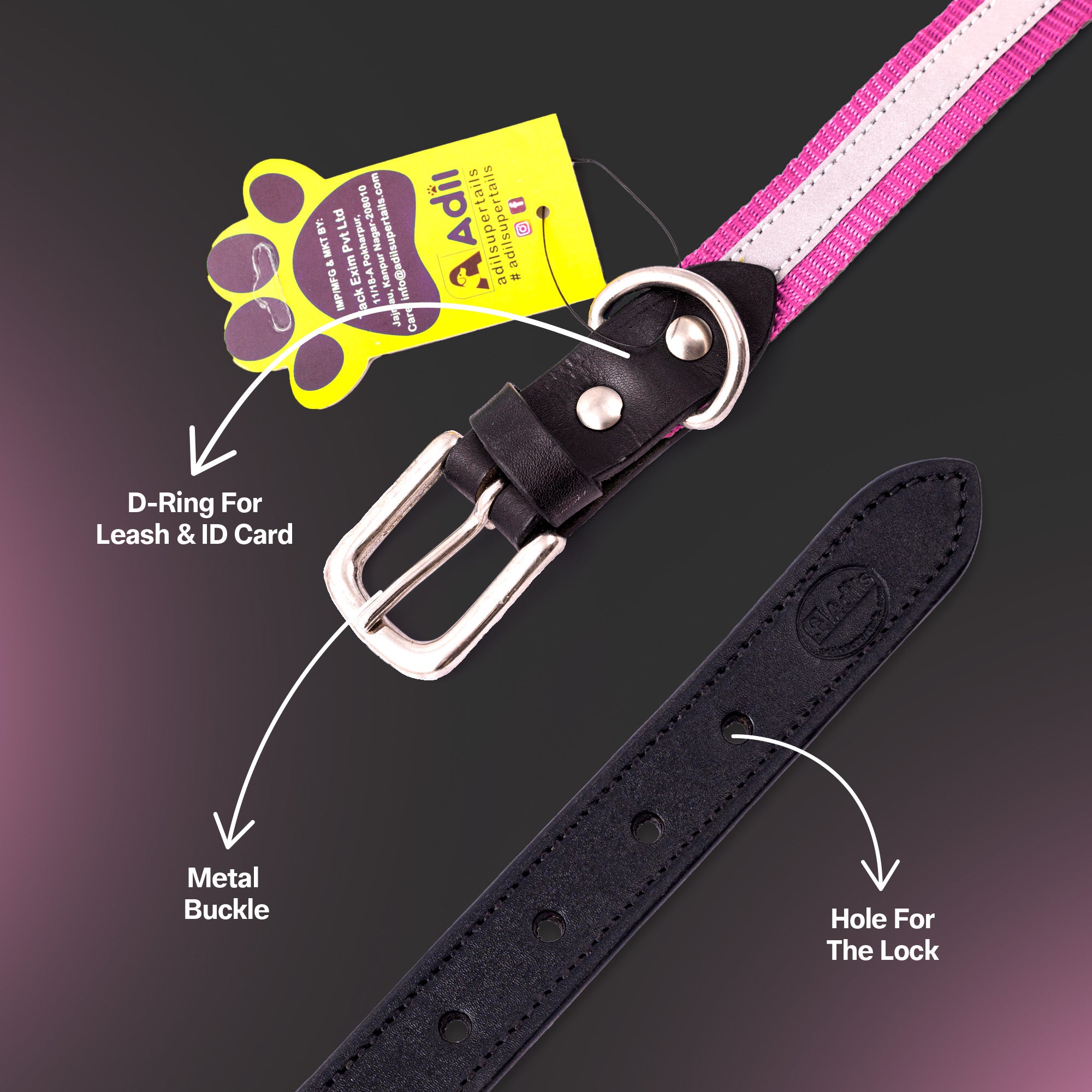 Adil's Reflective Nylon Dog Collar Adjustable Collar with Metal Buckle