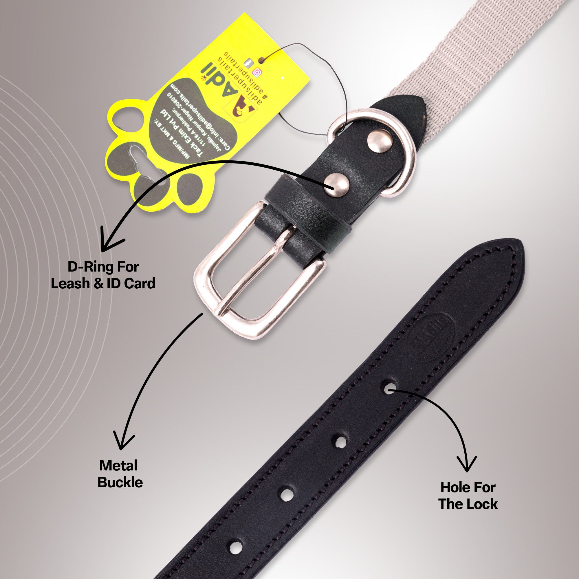 Nylon Dog Collar with Leather finish and Adjustable Metal Buckle