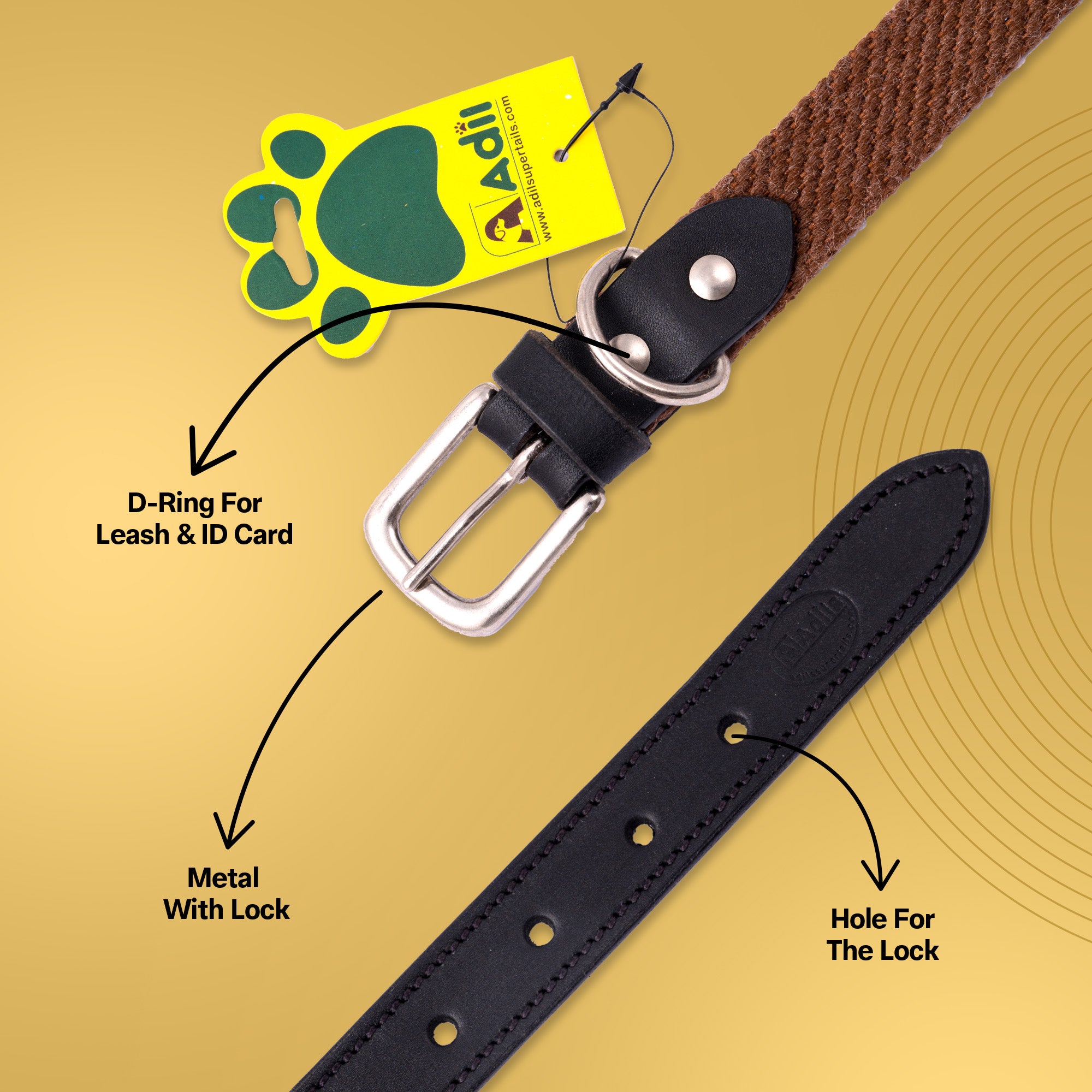 Adil's Plain Cotton with Leather Dog Collar With Adjustable Collar