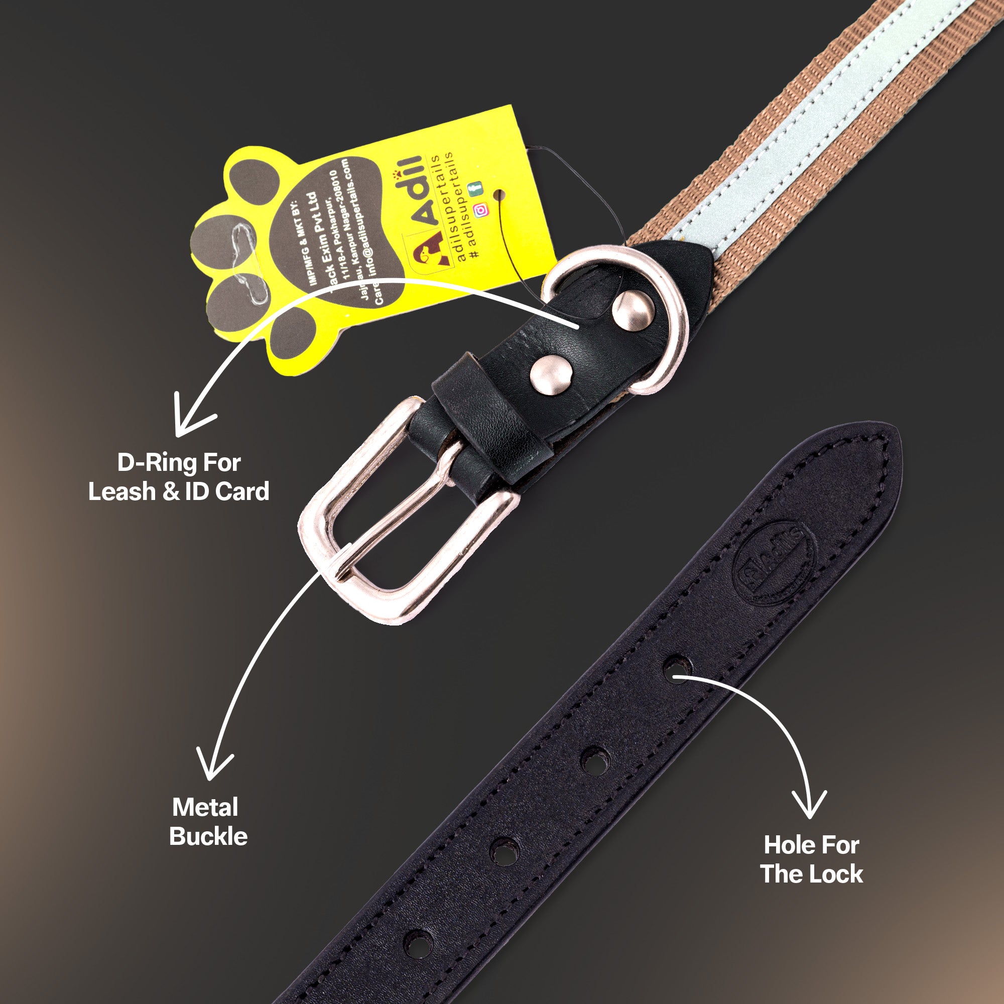 Adil's Reflective Nylon Dog Collar Adjustable Collar with Metal Buckle