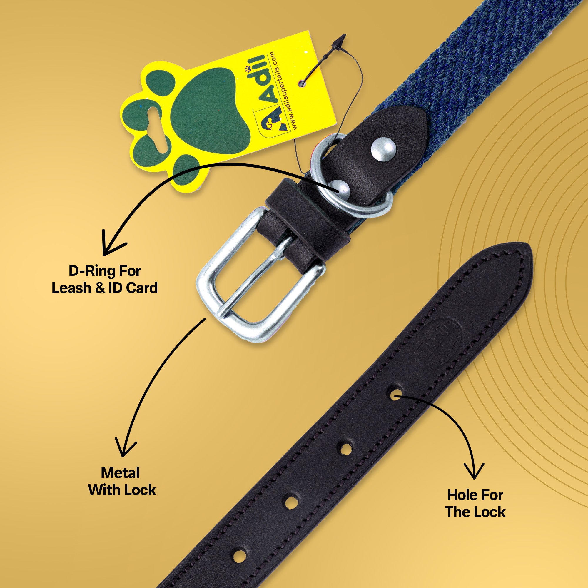 Adil's Plain Cotton with Leather Dog Collar With Adjustable Collar